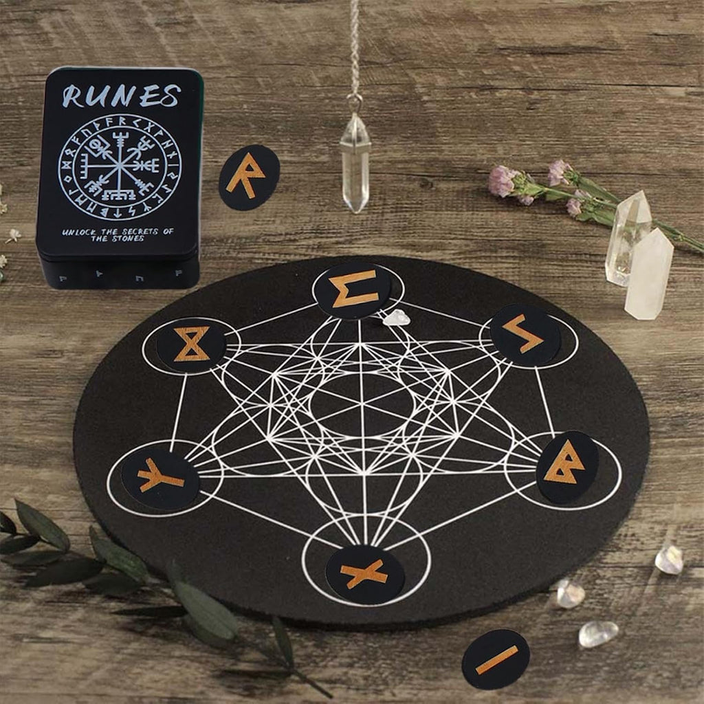 Fabixoin Witch Runes Set | Altar Divination Tools with Manual and Storage Bag, 25 Pieces Wooden Runes for Meditation, Spirituality, Entertainment, Witch Home Decoration