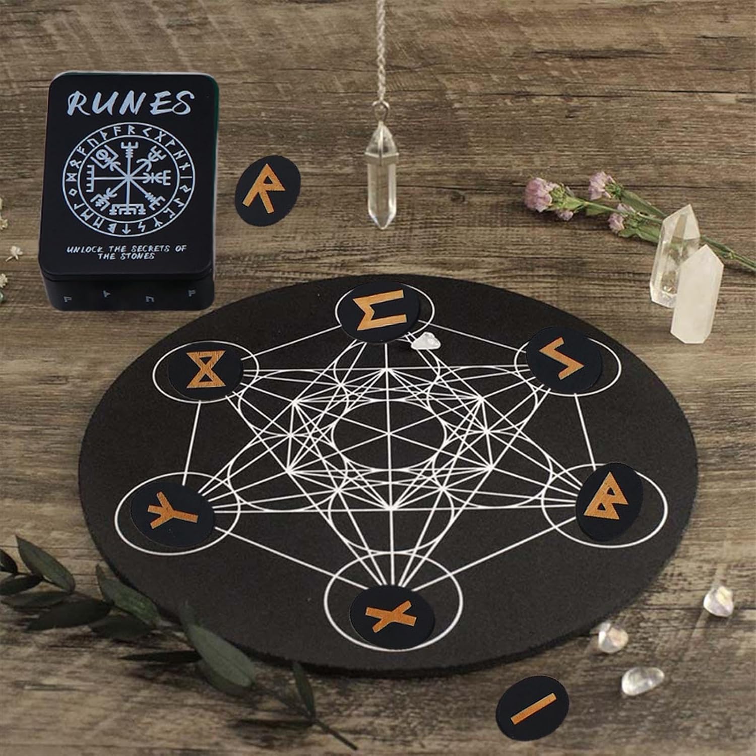 Fabixoin Witch Runes Set | Altar Divination Tools with Manual and Storage Bag, 25 Pieces Wooden Runes for Meditation, Spirituality, Entertainment, Witch Home Decoration