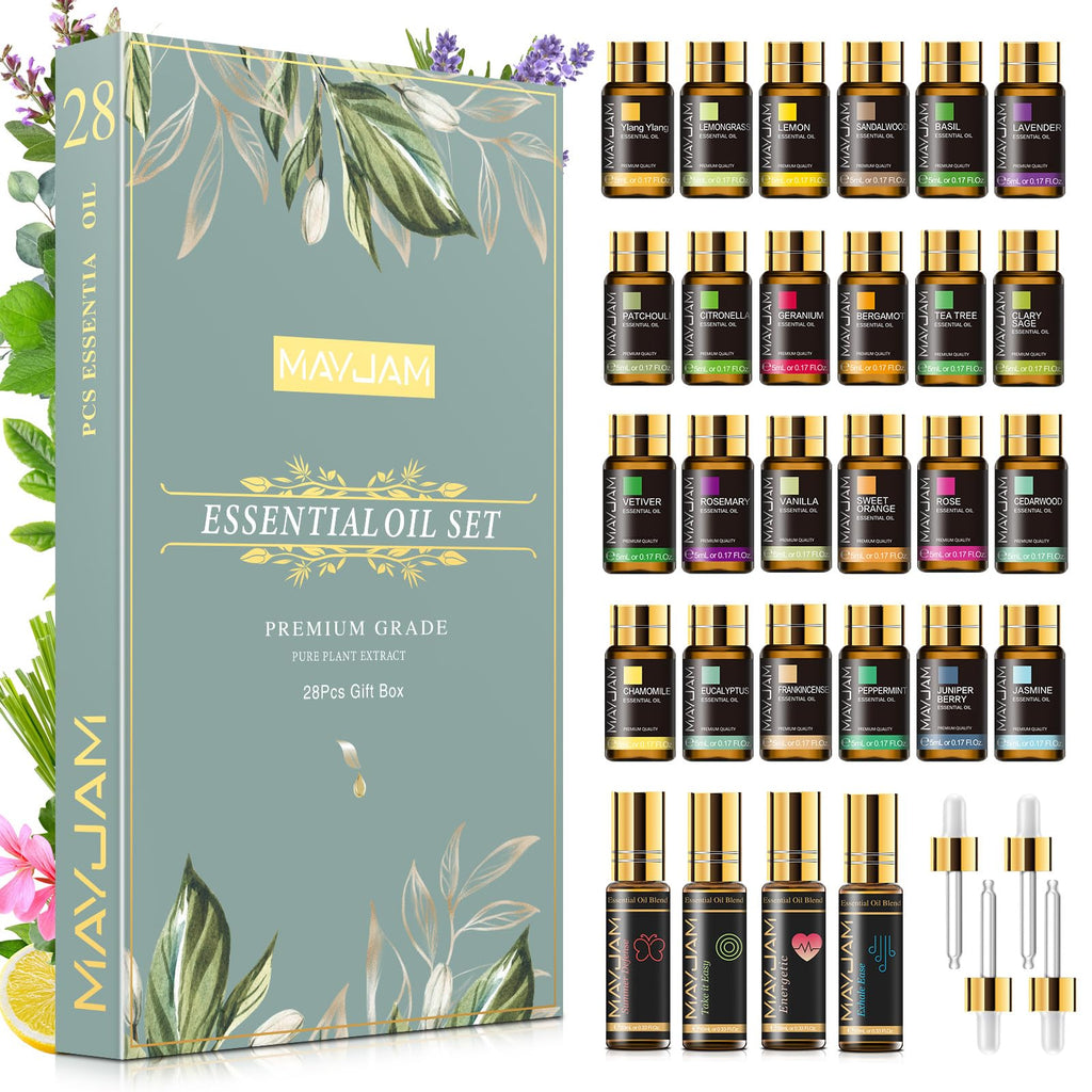 MAYJAM Ätherische Öle Set 20Pcs, Ätherisches Öl Geschenk Set für Diffusor, Luftbefeuchter - Lavendel Jasmin Eukalyptus Vanille Sandelholz Süßorange Rose Bergamotte und Mehr