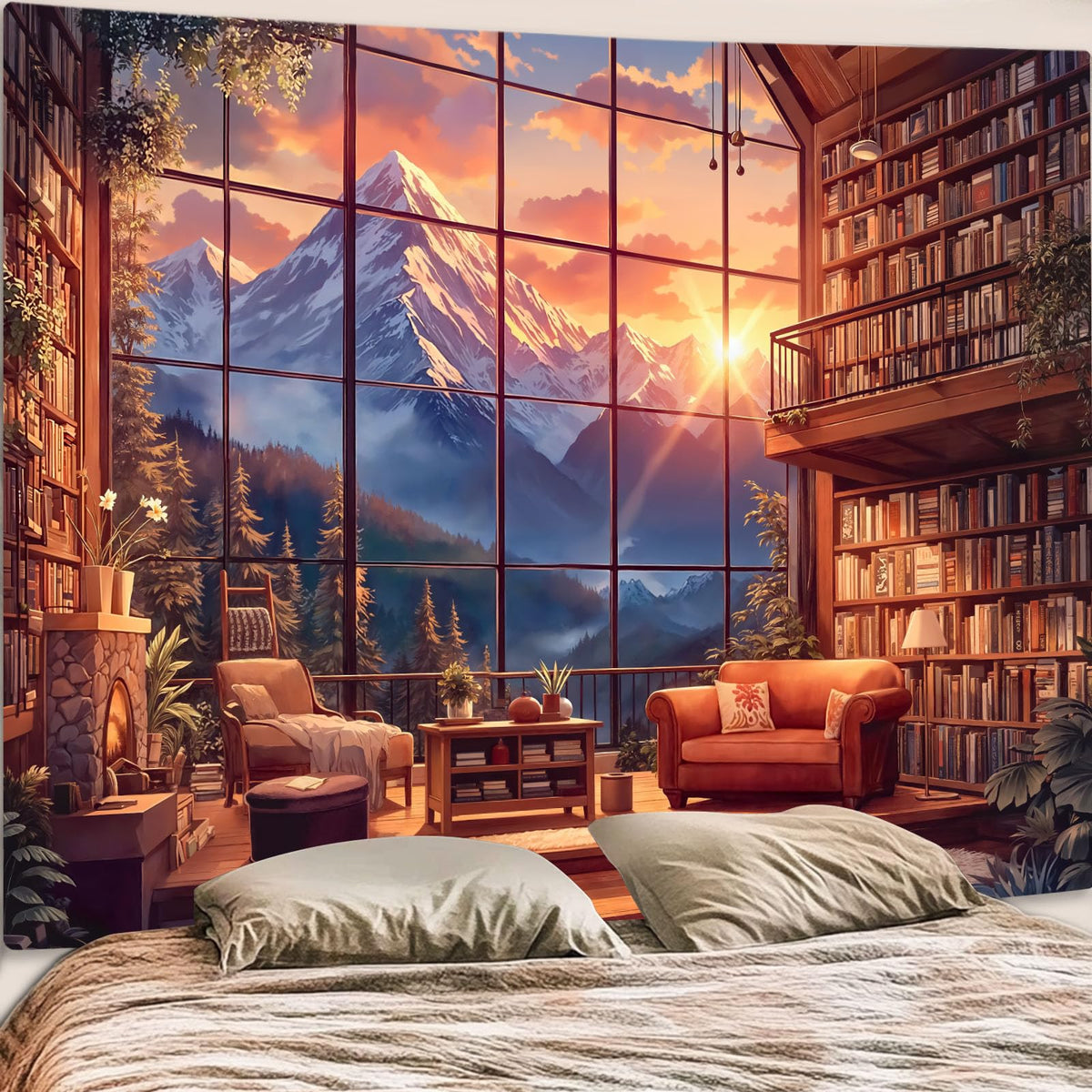 Accnicc Forest Library Tapestry Tree Bookshelf Tapestries Wall Hanging Vintage Fantasy Fairy Treehouse Book Large Tapestry for Bedroom Living Room Dorm Classroom 80 x 60 inch