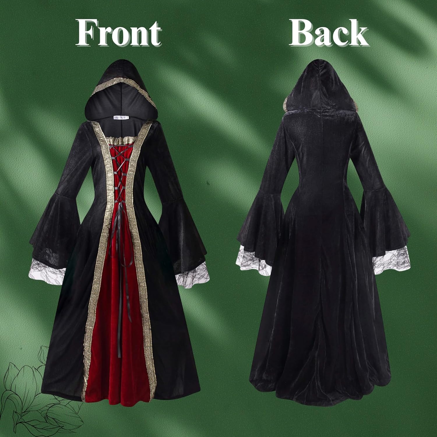 Colorful House Women Medieval Tea Party Dress Victorian Era Bubble Sleeves Velvet High Waist Long Dress with Belt and Gloves