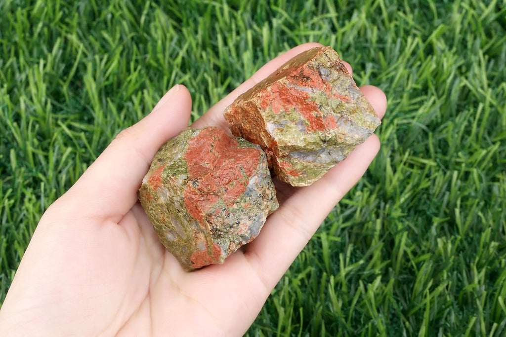QINJIEJIE Unakite Kristall Große Rohkristalle 2 Stück 100% Rohstein natürliche Kristalle Premium Wasserstein für Meditation Reiki Dekosteine Cabbing Brunnenfelsen Polieren Wicca