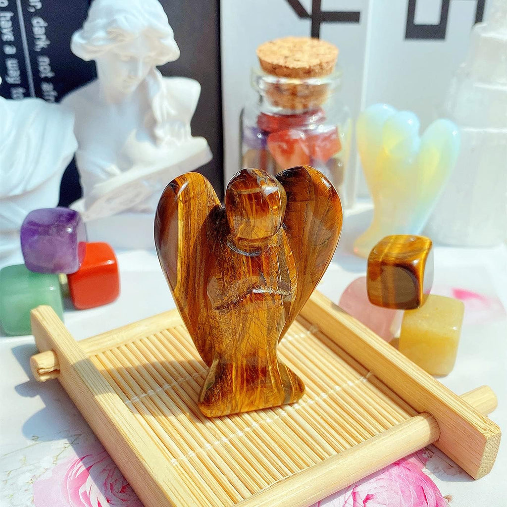 XIANNVXI Tigerauge Schutzengel Kristalle Engel Figur Heilung Kristall Edelsteine Poliert Steine Statue Reiki Angel Figur Schutzengel Geschenk