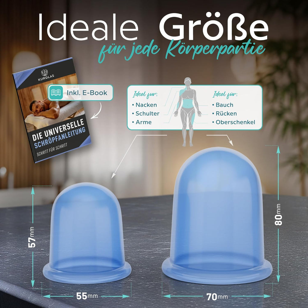[Das Original] Schröpfgläser Silikon [2 Stück] - Effektive Schröpfen Silikon mit Faszienschaber - Dermatest: Sehr Gut - Schröpfglas - Schröpfset mit e-Book - Gegen Verspannungen & Cellulite