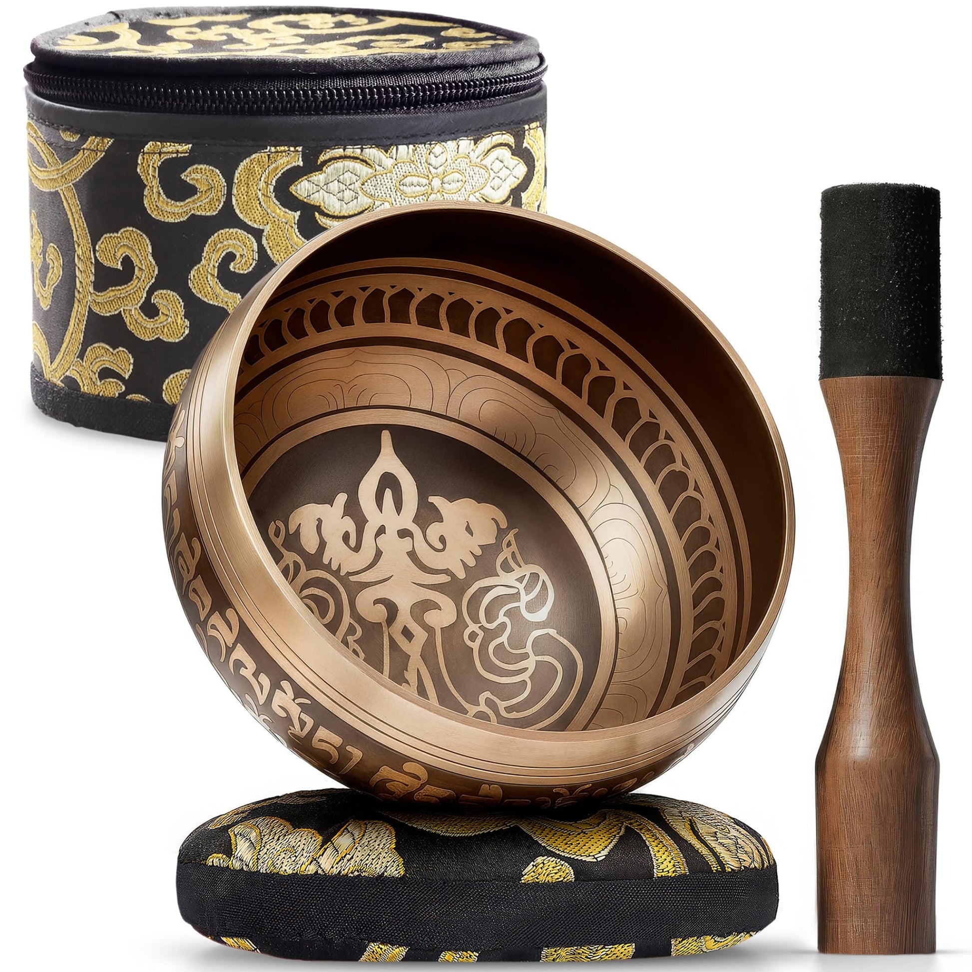 Silent Mind tibetische Klangschale Set ~ Blaue Design ~ mit hochwertigem Holz Klöppel und Himalaya Kissen ~ perfektes zur Yoga Meditation, Entspannung und Achtsamkeit ~ das ideale Geschenkset