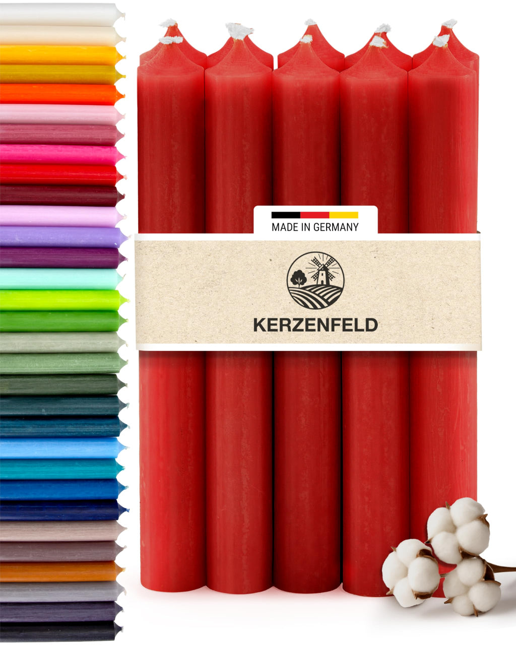 Bunte Stabkerzen Durchgefärbte, 10 Stück, 180mm x 22mm, Spitzkerzen, 8+ Stunden Brenndauer, Made in Germany - Ohne Tropfen & Rußen - Unparfümierte und RAL-Zertifizierte Tafelkerzen (Jade Grün)