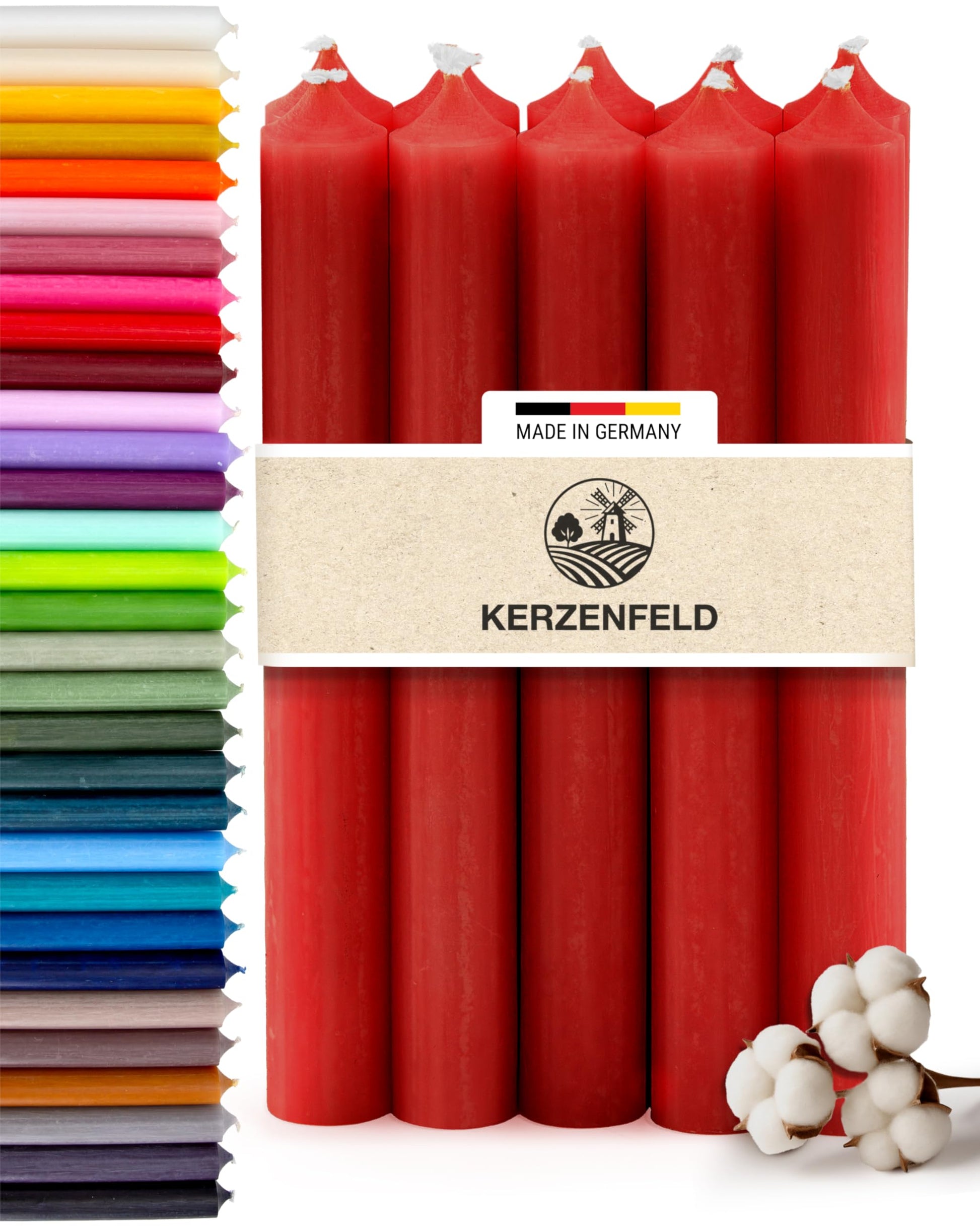 Bunte Stabkerzen Durchgefärbte, 10 Stück, 180mm x 22mm, Spitzkerzen, 8+ Stunden Brenndauer, Made in Germany - Ohne Tropfen & Rußen - Unparfümierte und RAL-Zertifizierte Tafelkerzen (Jade Grün)