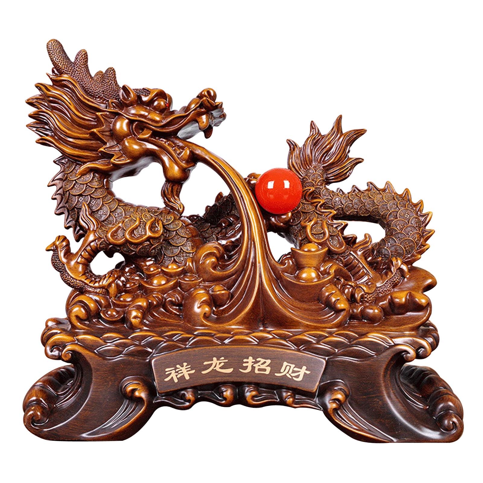Uziqueif Feng Shui Geld Glück Glücklicher Vermögen Reichtum Chinesische Drache Statue Münze Home Büro Dekoration Tischtischornamente Gute Glücksgeschenke, Harz,Gold,33 * 17 * 31cm