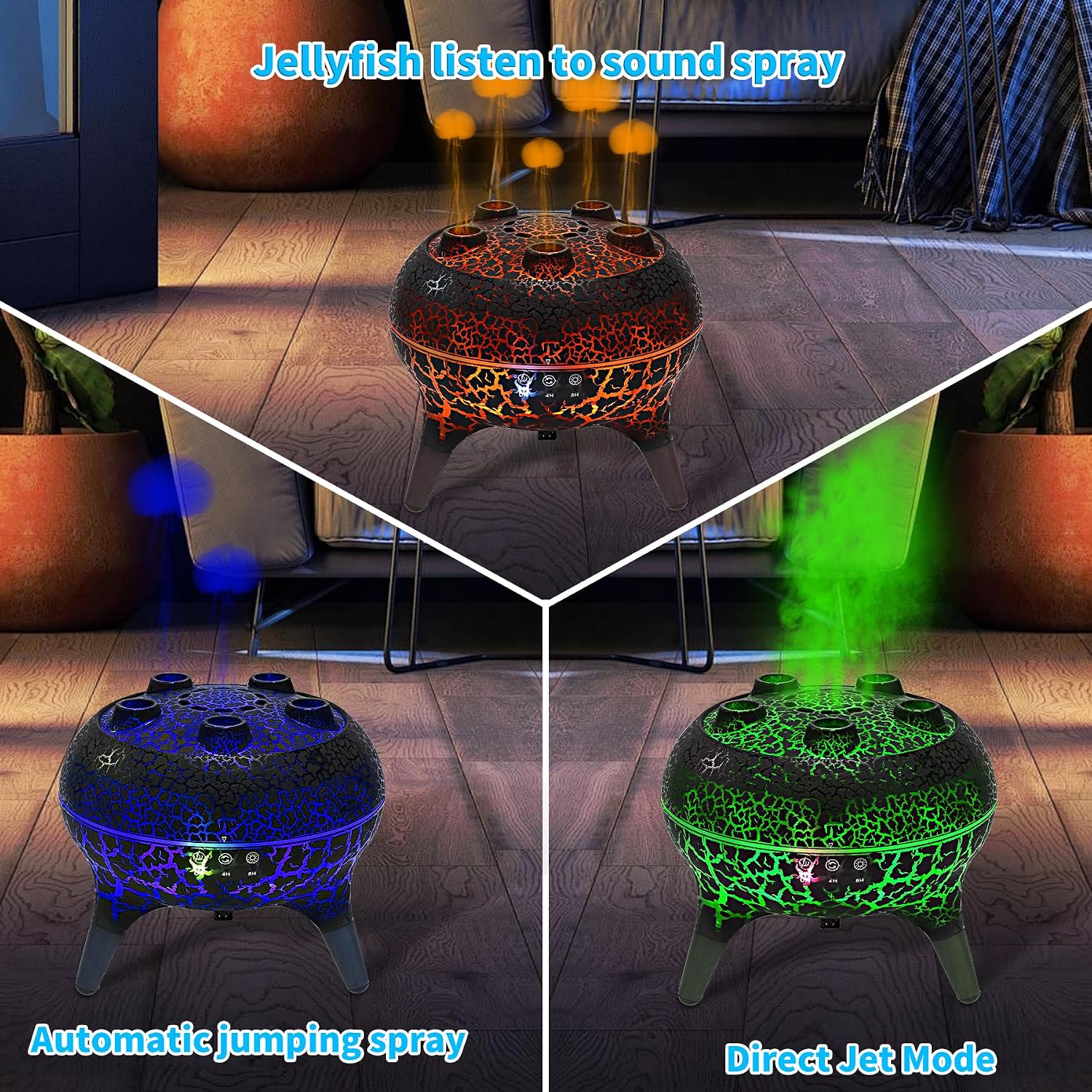 BOHOFAM Jellyfish Essential Oil Diffuser 250ML,Aroma Diffuser Hears Sound to Spray Dancing Jellyfish Mist,7 Colorful Lights, 4 * 10ML Hotel Collection Diffuser Oils Scents for Home Bedroom(Black)