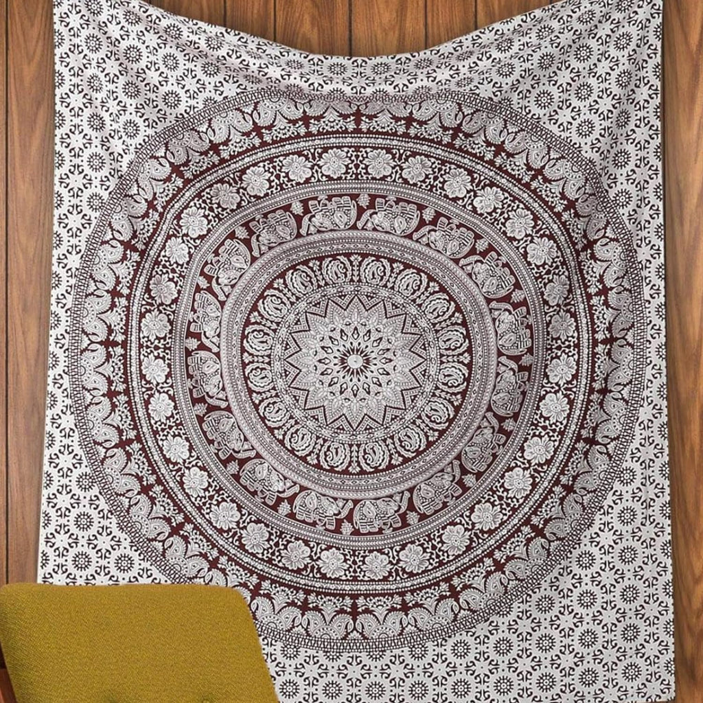 RAJRANG Mandala Wandteppich Schwarz Weiß 213 x 137 cm Baumwolle Boho Böhmischer Wandbehang für Wohnzimmer Dekor