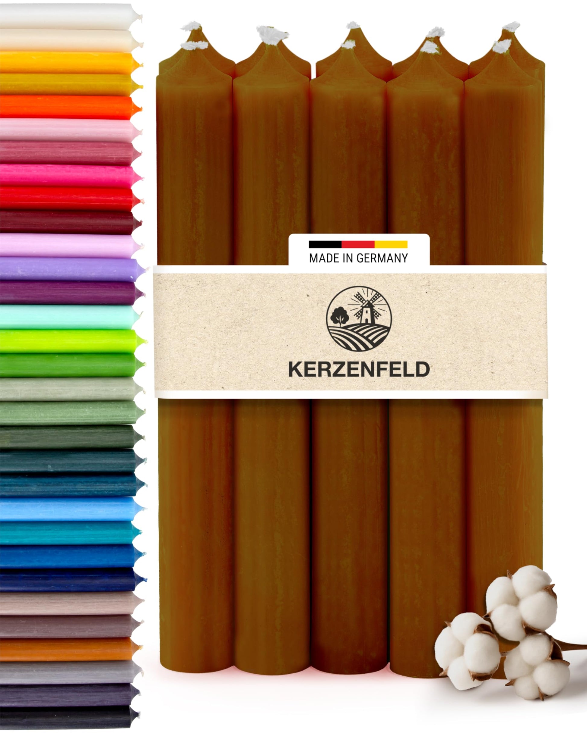 Bunte Stabkerzen Durchgefärbte, 10 Stück, 180mm x 22mm, Spitzkerzen, 8+ Stunden Brenndauer, Made in Germany - Ohne Tropfen & Rußen - Unparfümierte und RAL-Zertifizierte Tafelkerzen (Jade Grün)