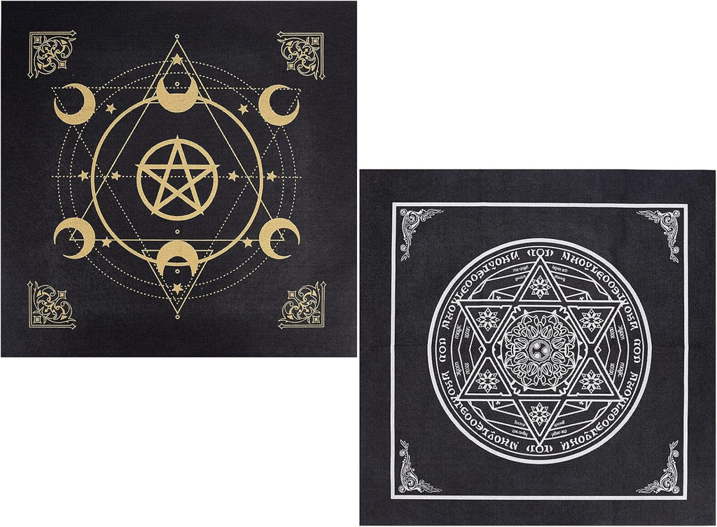 CREATCABIN Altartuch Mond Sonne Stern Pentagramm Himmlisches Tarot-Deck Spiritueller Wandteppich Tischdecke Macht Heiliges Tuch Astrologie Für Wahrsagen Premium-Hexereizubehör Pagan 19.29x19.29 cm