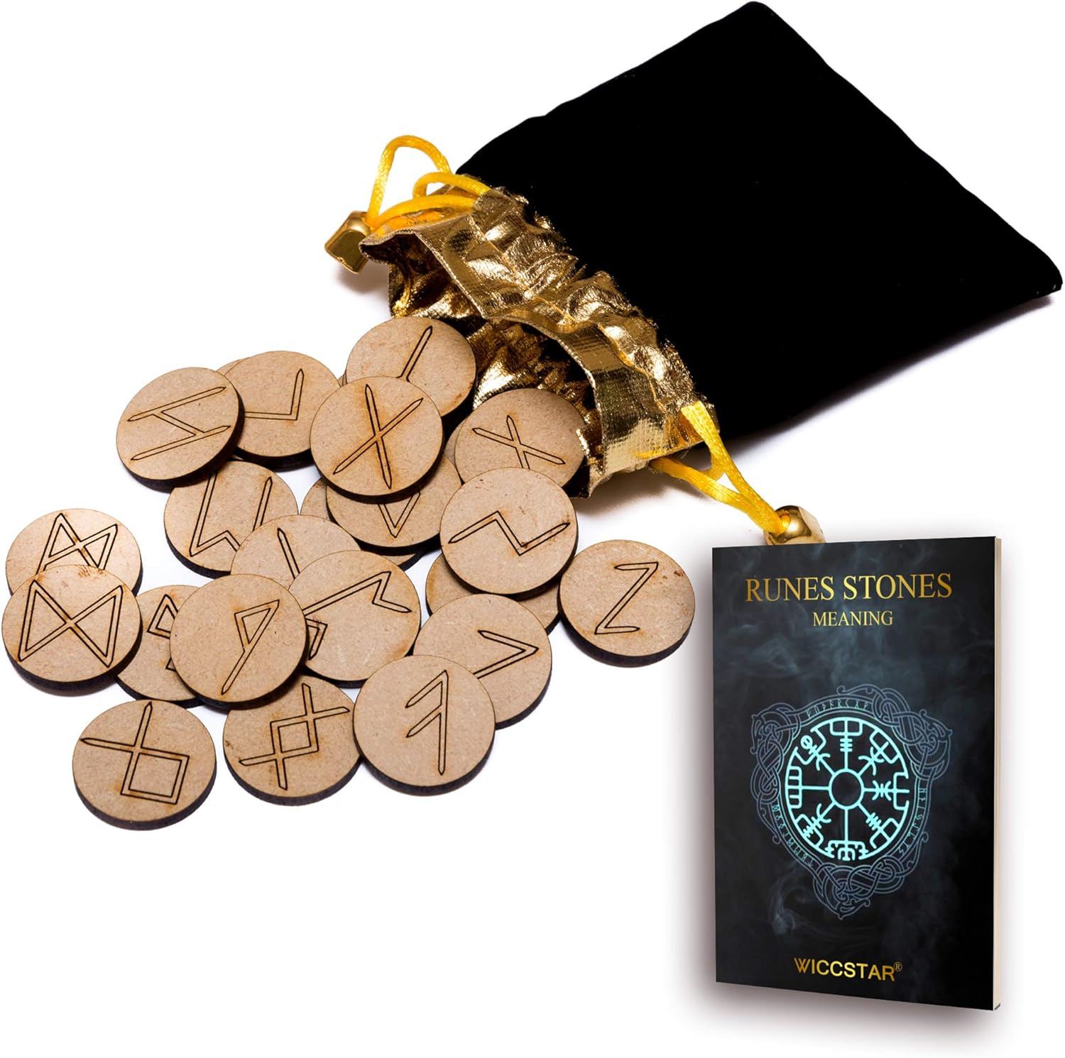 wiccan star Runen Steine ​​Set (25 Stück) mit Geschenkbeutel mit Bedeutung & 5 Runen orakel Technik (auf Englisch)