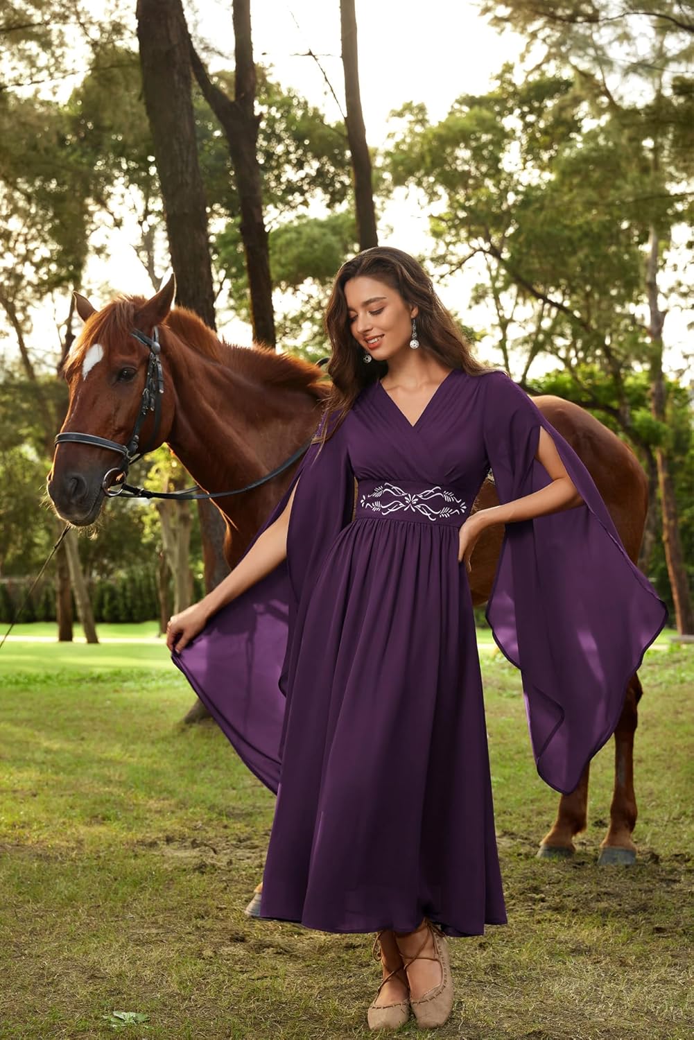 Scarlet Darkness Women's Renaissance Costume Wrap V Neck Medieval Dress Split Bell Sleeve Embroidery Fairy Dresses