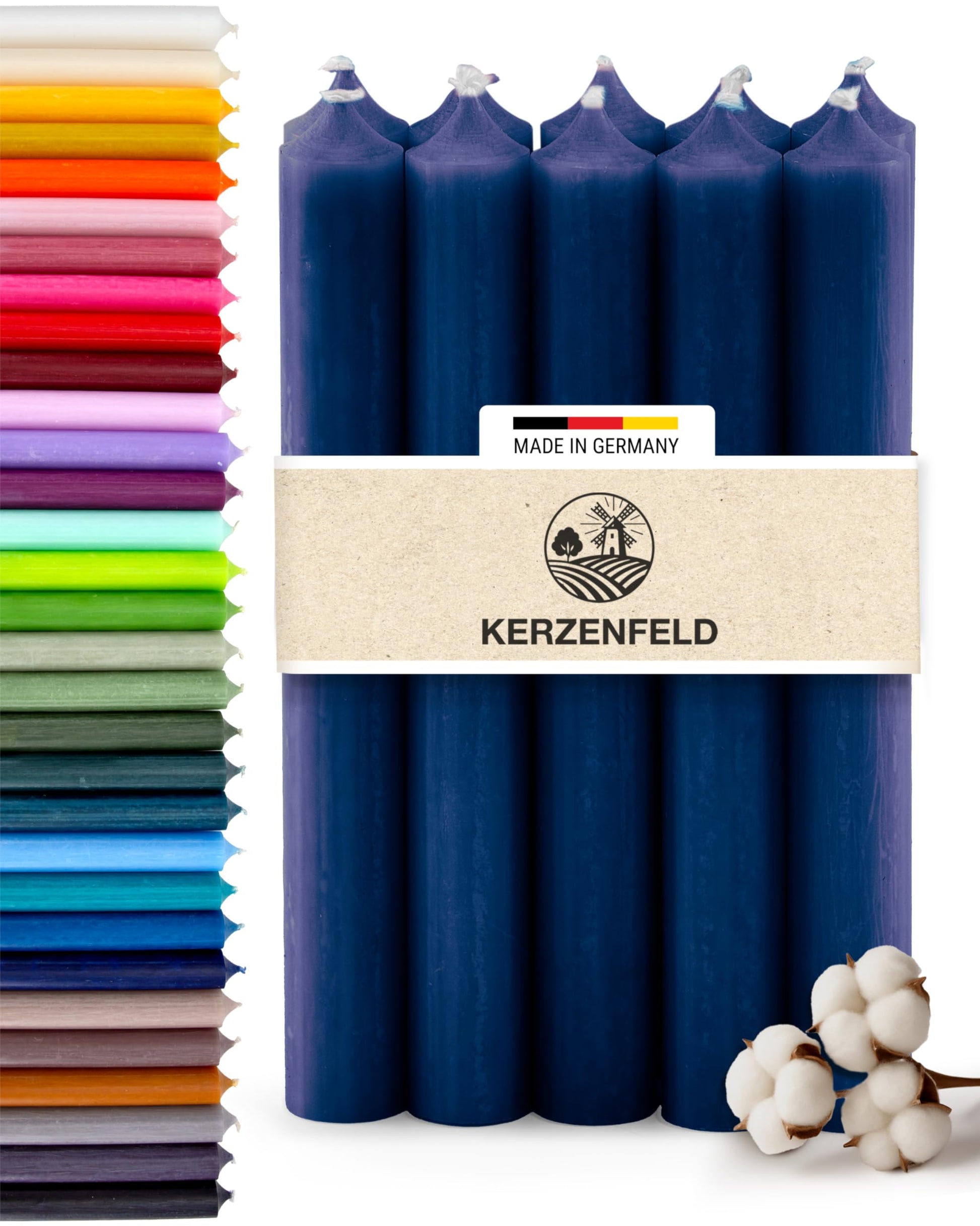 Bunte Stabkerzen Durchgefärbte, 10 Stück, 180mm x 22mm, Spitzkerzen, 8+ Stunden Brenndauer, Made in Germany - Ohne Tropfen & Rußen - Unparfümierte und RAL-Zertifizierte Tafelkerzen (Jade Grün)