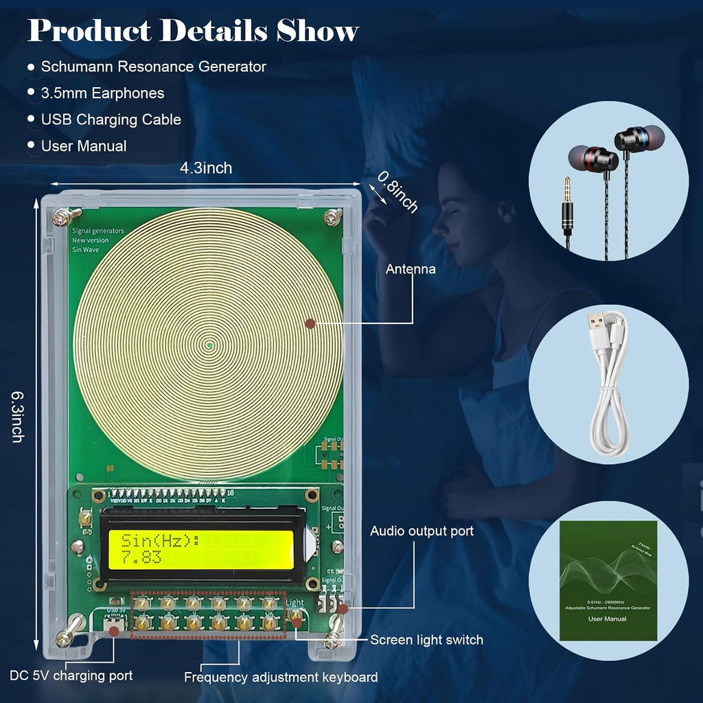 Adjustable Frequency Generator for Healing (0.01Hz-299kHz), 7.83Hz Schumann Resonance Generator, Sine Wave Frequency Healing Device for Improving Sleep & Meditation, USB Powered