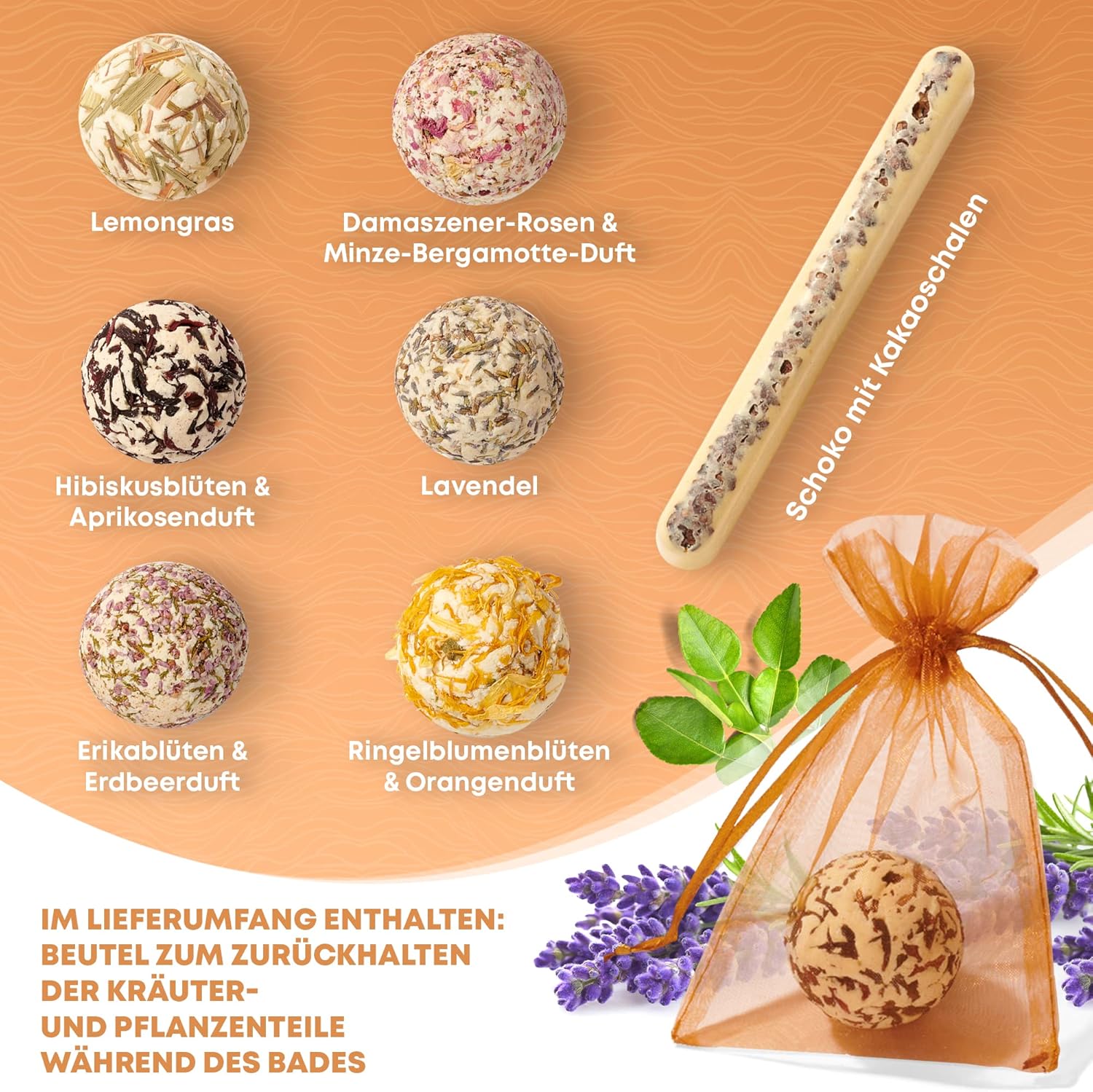 7 BIO Badebomben - Badekugeln Geschenkset mit Vitamin C - MADE IN GERMANY - Vegan - Wellness-Badezusatz-Set - Geschenke für Männer und Frauen - Muttertagsgeschenk