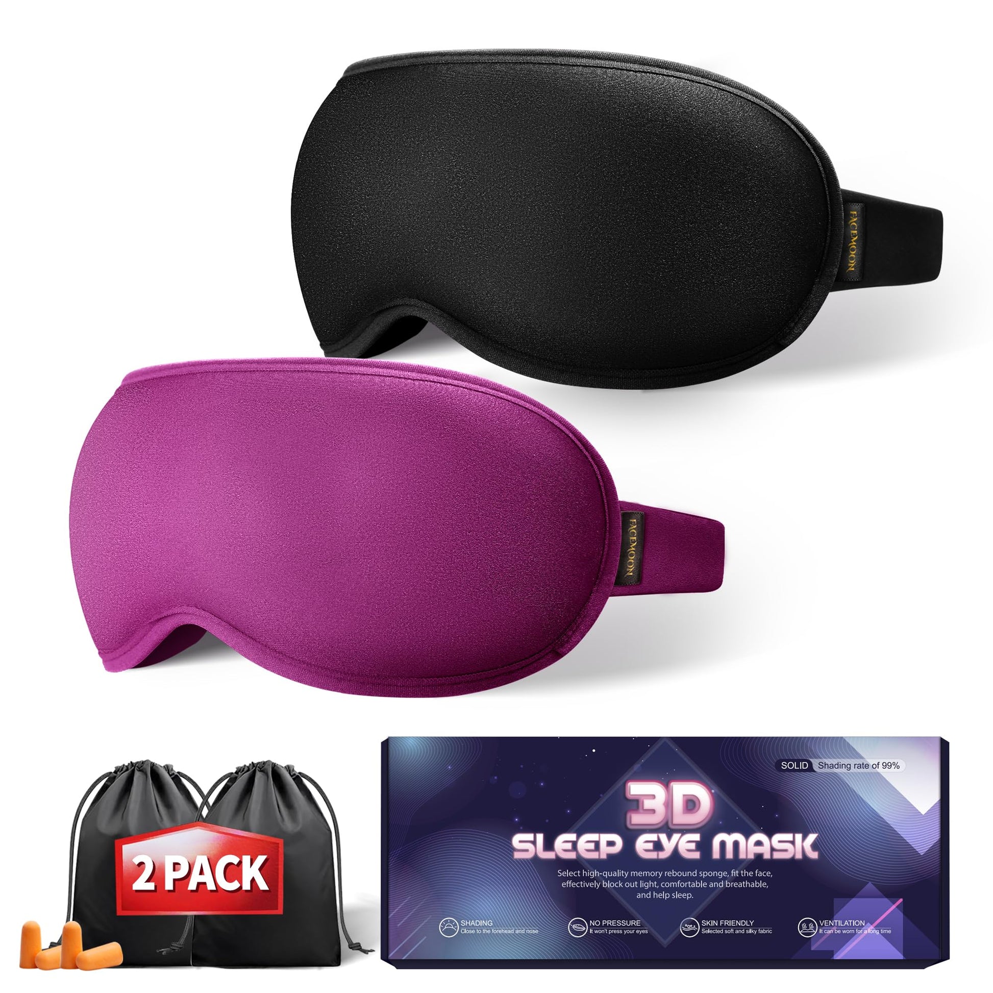 3D Blackout Weighted Eye Mask for Sleep, Airplane Travel Essential | Long flights, road trips, gentle weighted comfort, deep cups, lash-friendly, adjustable strap, daytime naps for men & women
