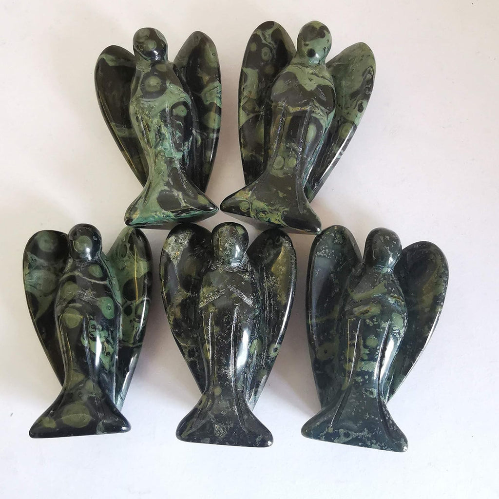 Natural Kambaba Jasper Guardian Angel Statue, Hand Carved Stone Healing Crystal Bag Figures Decoration, 5 cm