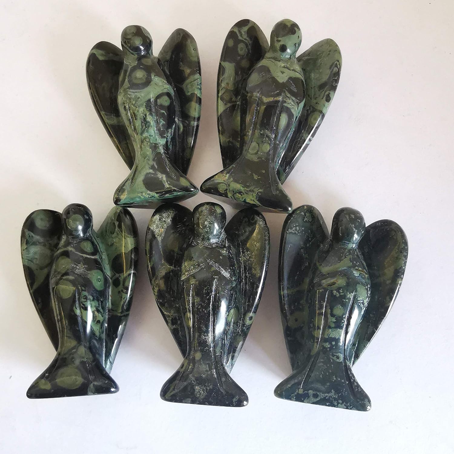 Natural Kambaba Jasper Guardian Angel Statue, Hand Carved Stone Healing Crystal Bag Figures Decoration, 5 cm