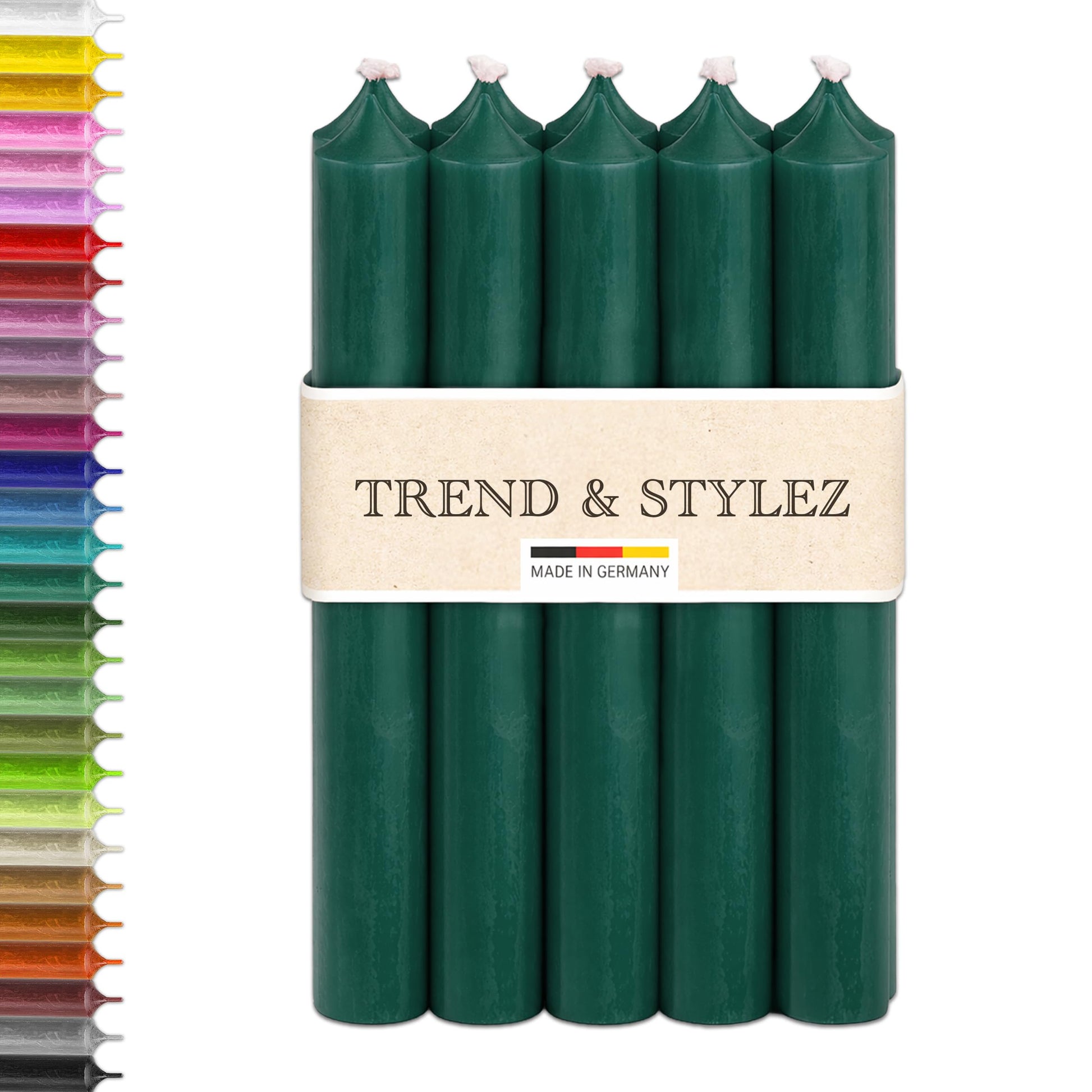 10 Spitzkerzen durchgefärbt (180x22mm) | RAL Stabkerzen mit 8h+ Brenndauer | Ohne Tropfen & Rußen | Tafelkerzen für Leuchter | Made in Germany (Natur)