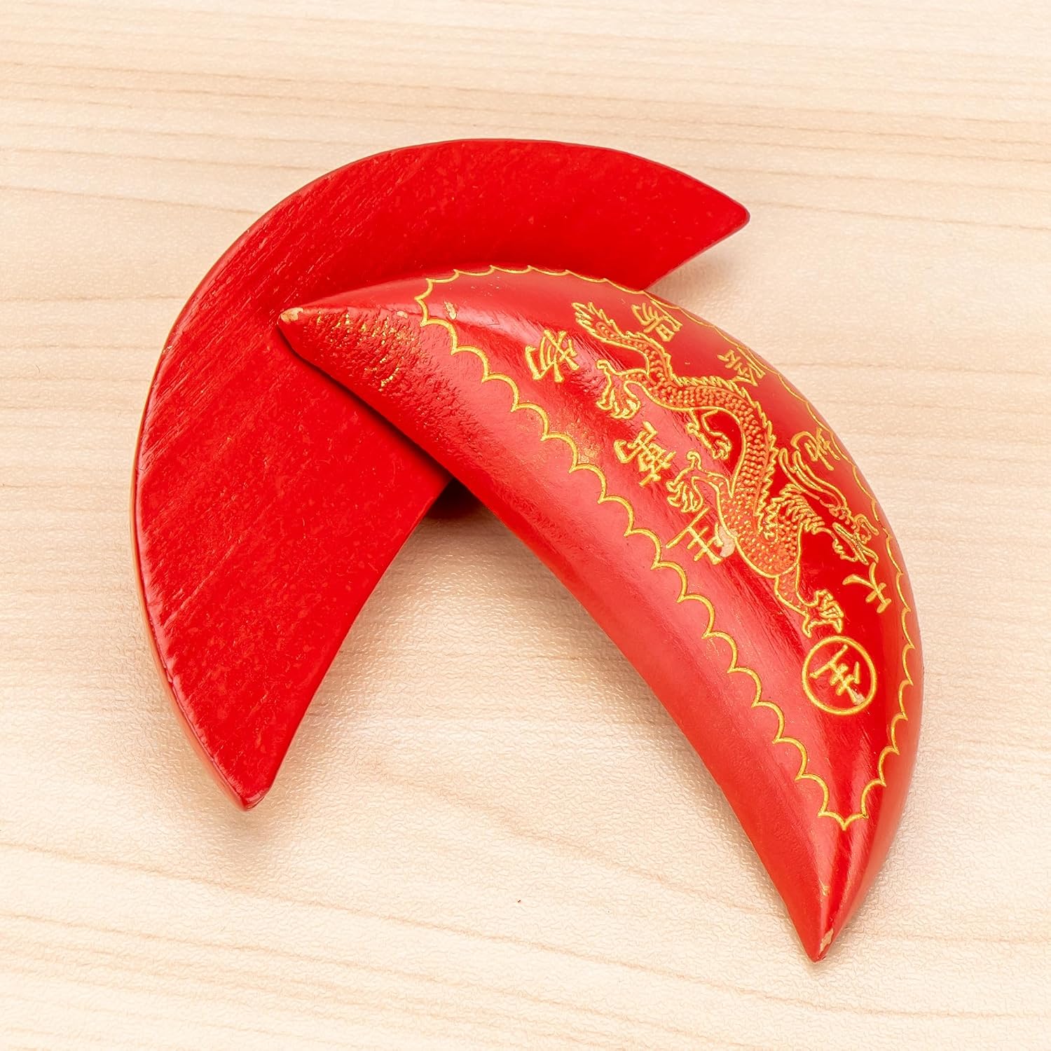 3.5" Chinese Jiaobei Divination Blocks - Red Moon Blocks with Double Dragon Design, Fortune Divination Cups, Traditional Ritual Poe, Altar Supplies Decor