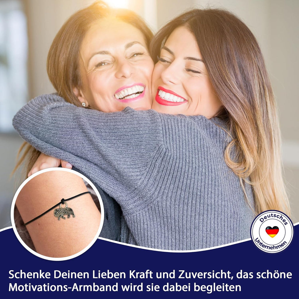Glücksschmiedin - Mutmacher Geschenk, Motivations Postkarte mit Kraft Armband und Elefant Anhänger handgefertigt