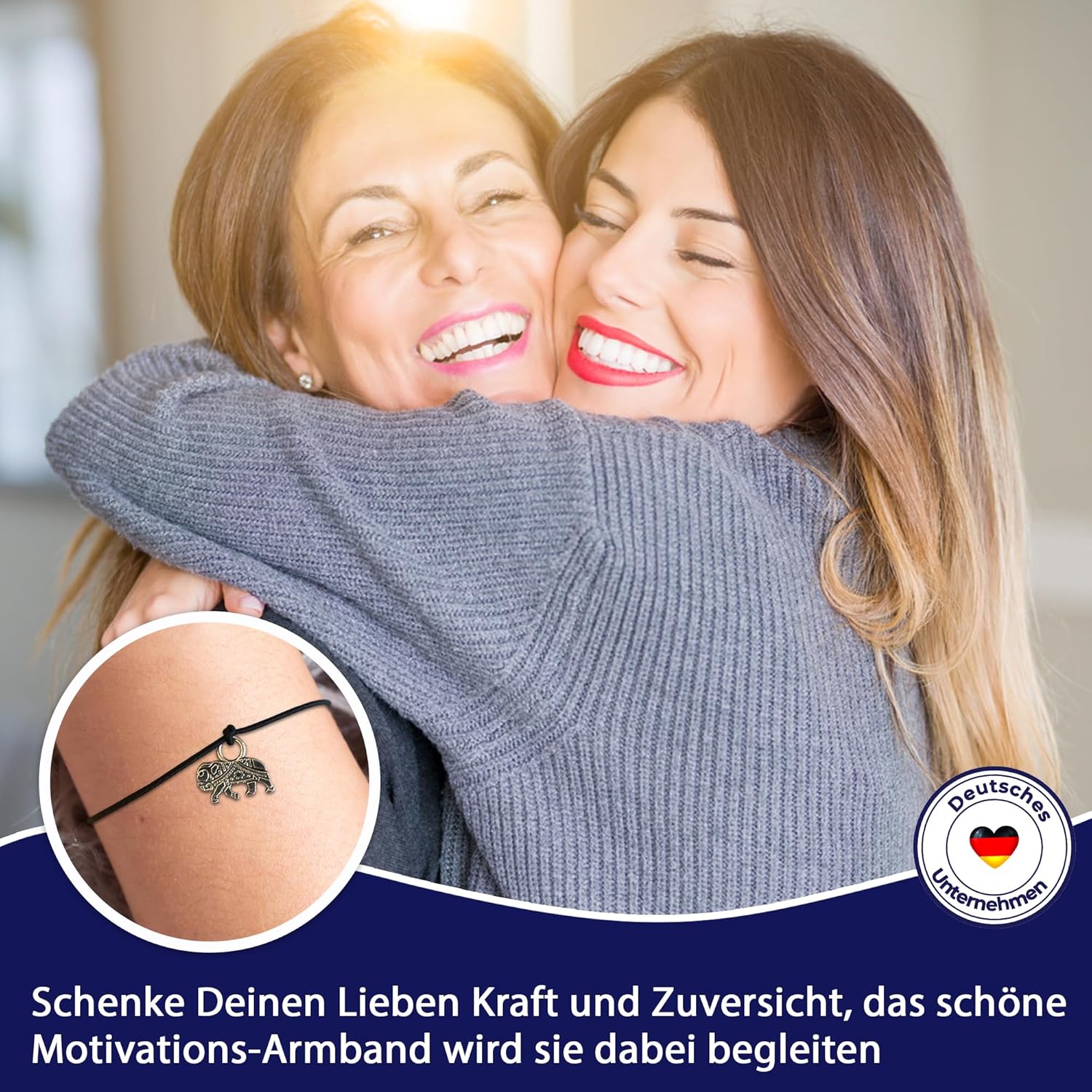 Glücksschmiedin - Mutmacher Geschenk, Motivations Postkarte mit Kraft Armband und Elefant Anhänger handgefertigt