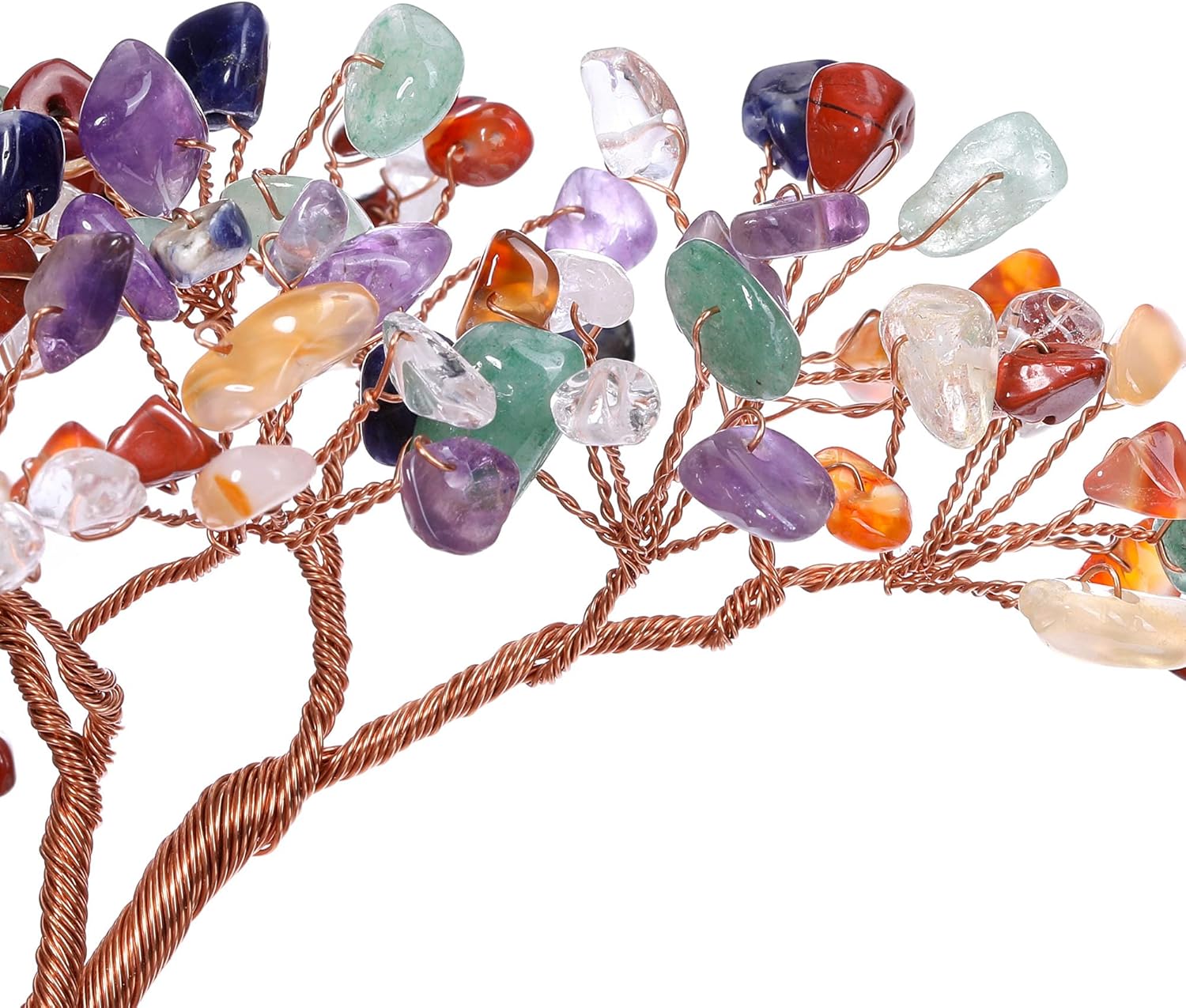 GEHECRST Feng Shui Geldbaum Buddha Figur Lebensbaum Deko mit Achat Basis Heilstein Glücksbringer Baum Trommelsteine Glückbaum Dekoration für Reichtum Glück Gesundheit (7 Chakra)