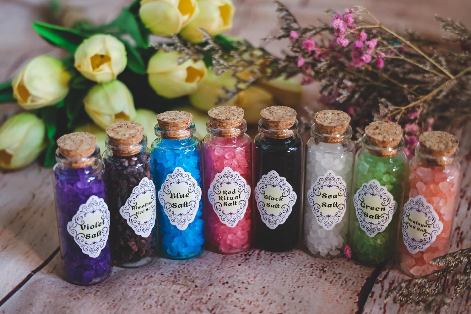 Witches Salt Altar Set 8PCS Colorful Handmade Magical Salt Set Banishing Salt-Protection Salt-Ritual Salt-Cleansing Salt-Magical Ritual Tools-Witchcraft Kit for Spell Work & Altar Decor