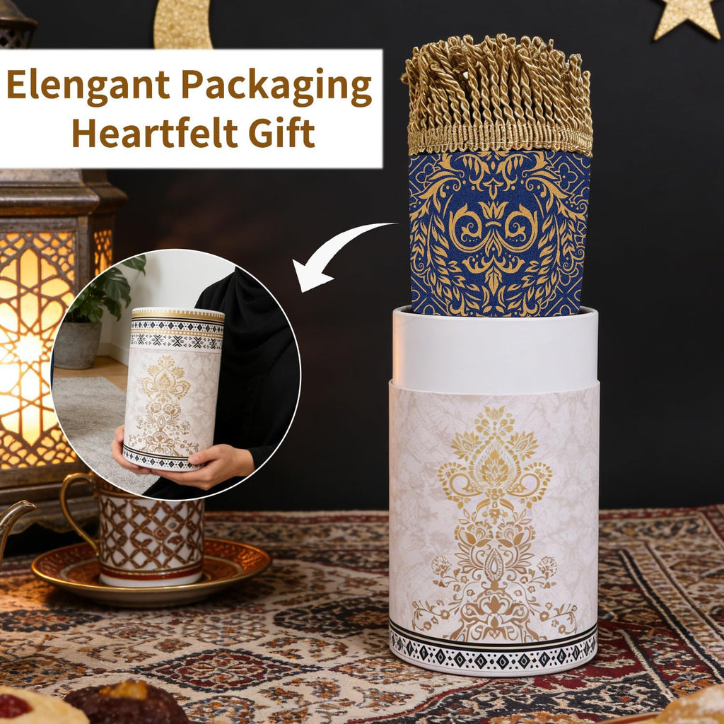 Prayer Mat Ramadan Gifts - Blue Prayer Rug Islamic Praying Tasbih Beads Compass, Muslim Praying Carpet for Men Women Eid Salah Meditation Namaz, Gifts for Eid Ramadan