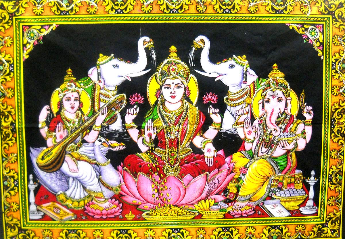 Ram Darbar religious batik Cotton Wall Hanging Painting : Size 43"x30" Inches