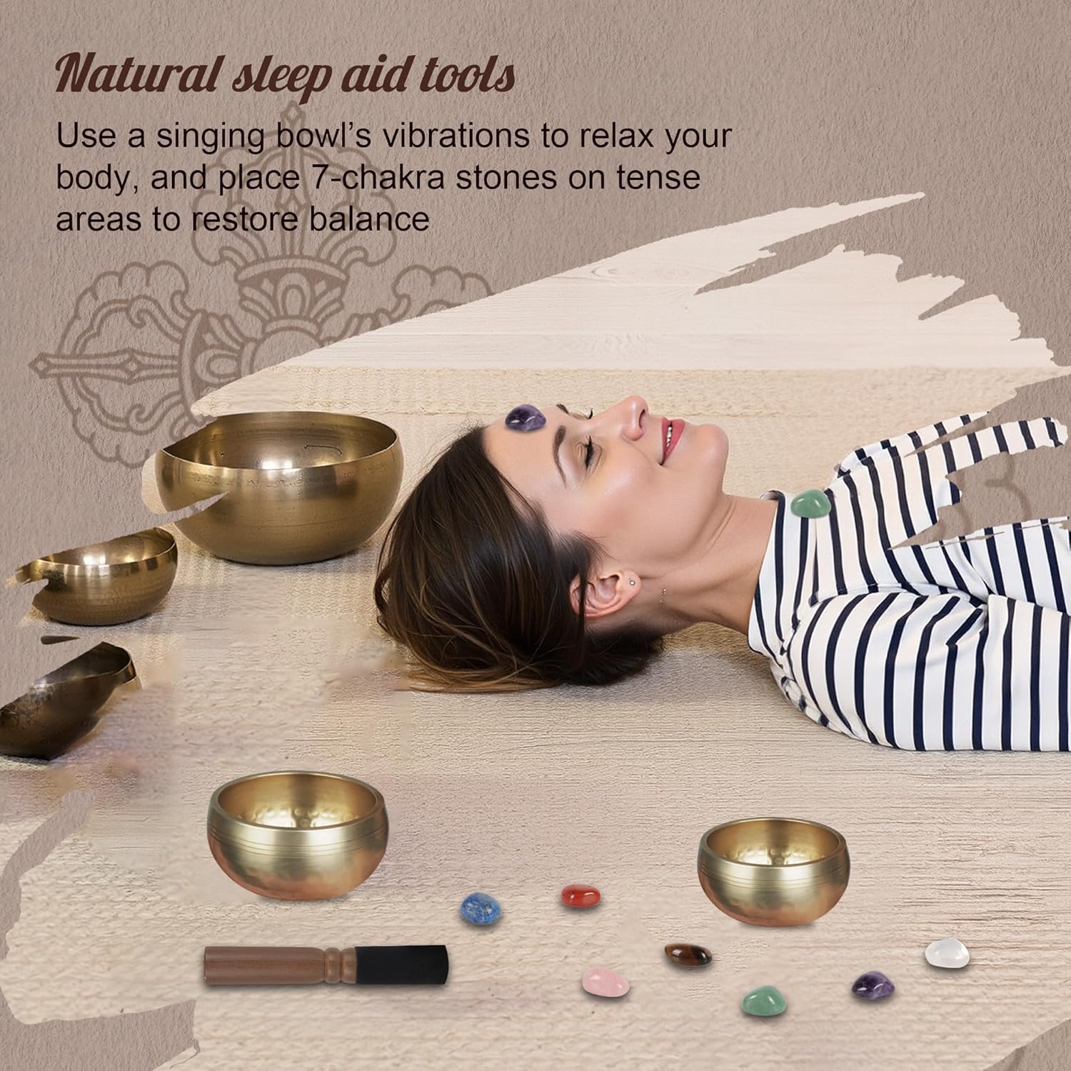 Traditionelle Klangschale 8cm mit 7 Chakra Kristallen, Handgefertigt in Nepal für Meditation und Yoga - Geschenkidee für Frauen und Männer