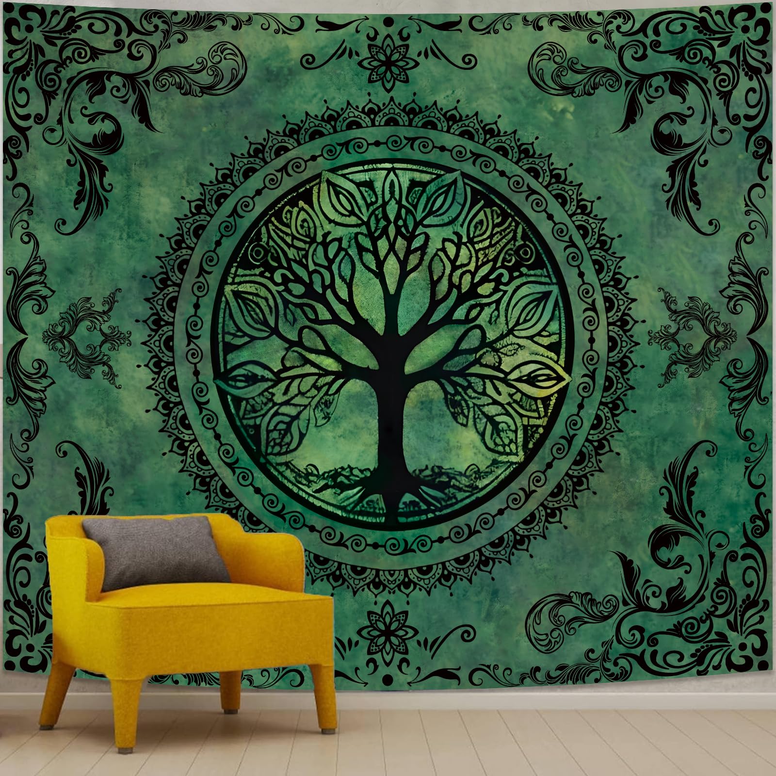 Green Boho Tapestry for Bedroom, Large Hippie Tree of Life Wall Tapestries