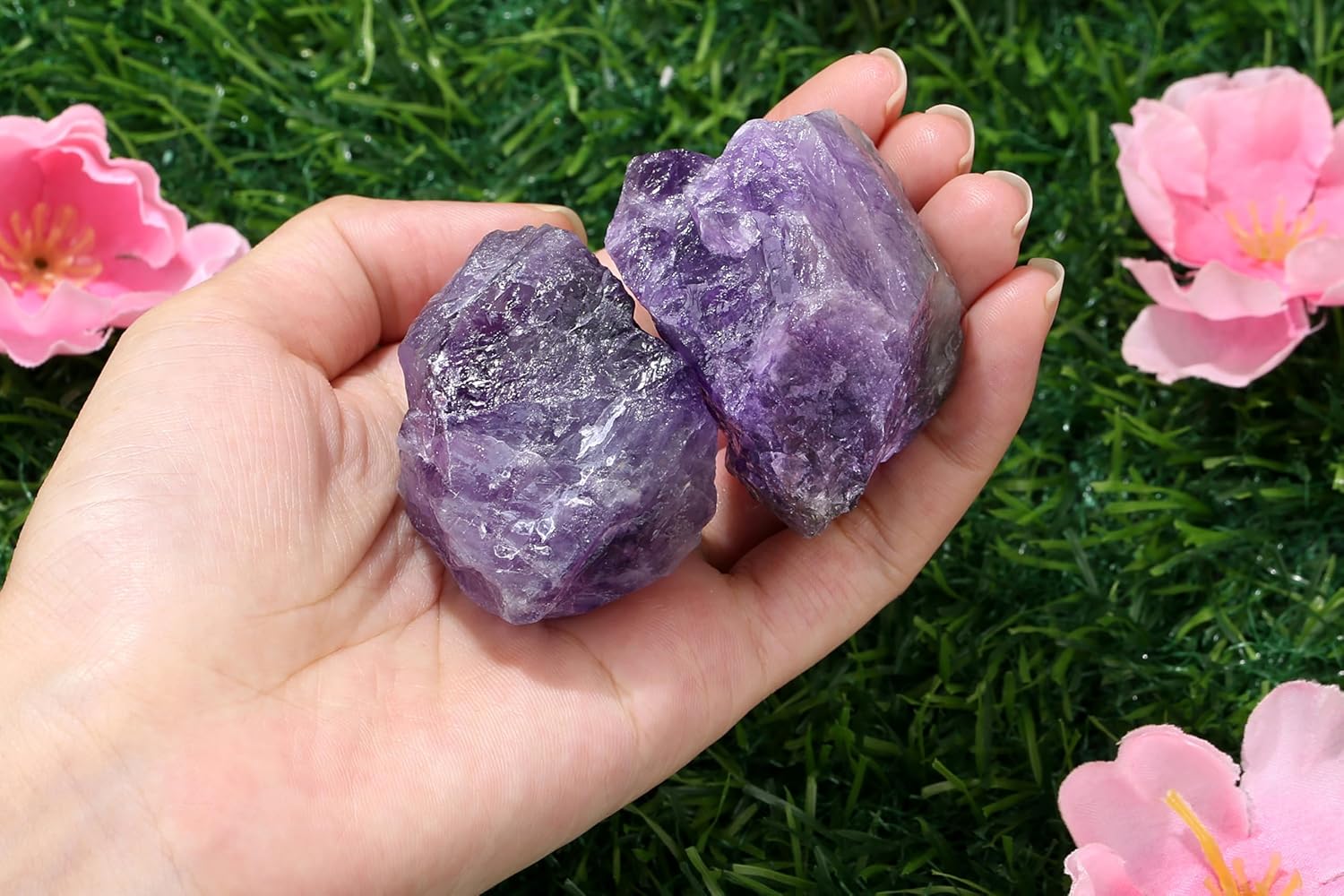 QINJIEJIE Amethyst Large Crystal Rough Stone Pack of 2 100% Natural Stones Crystals Raw Amethyst Stone Premium Water Stone for Meditation Reiki Decorative Stones