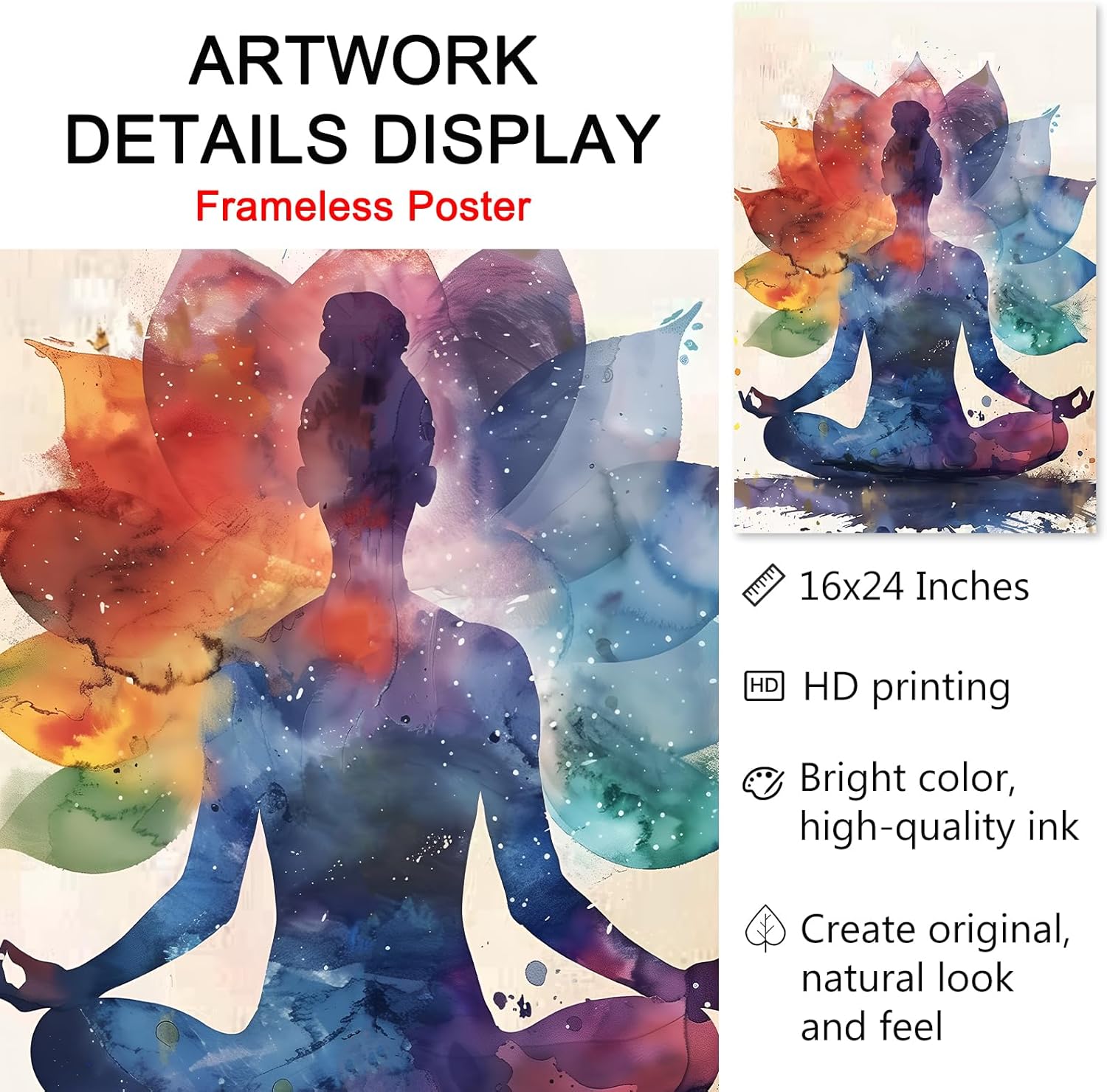 GADZRTIL Lotus Flower Painting Abstract Yoga Artwork Colorful Zen Wall Art Chakra Poster Canvas Colorful Spiritual Picture Zen Lotus Painting Yoga Chakra Picture for Living Room 16x24inch No Frame