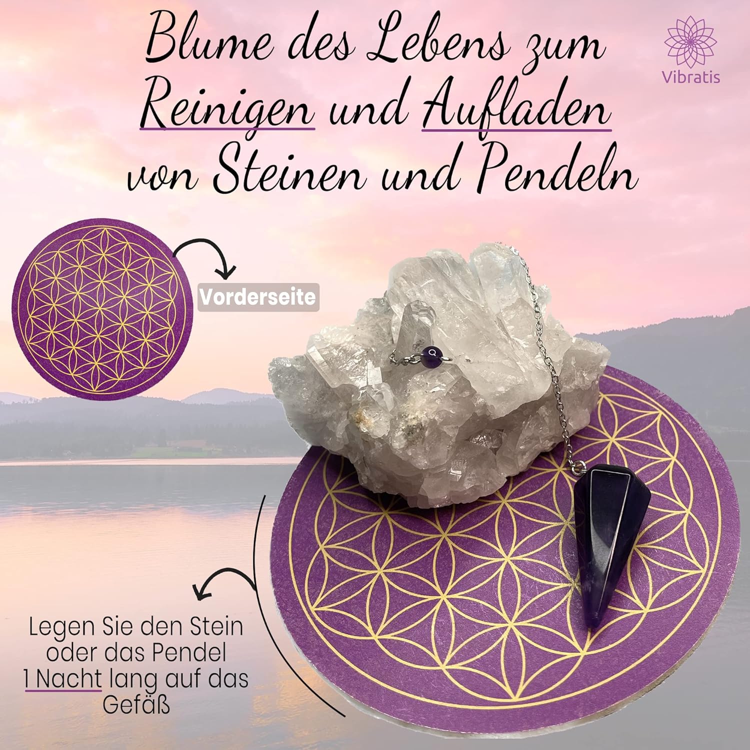 Vibratis Blume des Lebens aus Holz – Pendelbrett mit Skala zur Vibrationsmessung | Esoterisches Zubehör für Pendel & Edelsteine