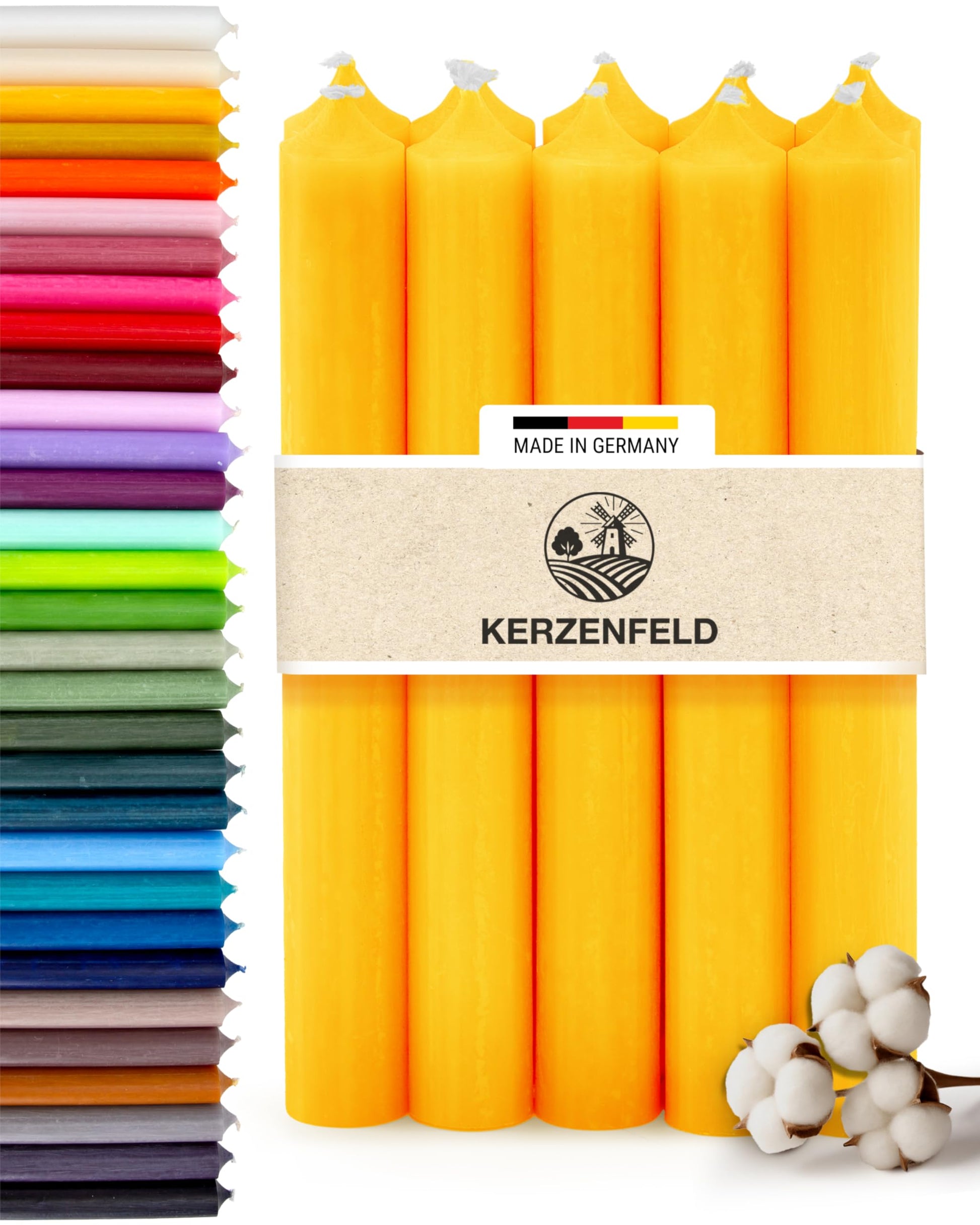 Stabkerzen Rot, 10 Stück, 180mm x 22mm, Durchgefärbte Spitzkerzen, 8+ Stunden Brenndauer, Made in Germany - Ohne Tropfen & Rußen - Unparfümierte und RAL-Zertifizierte Tafelkerzen