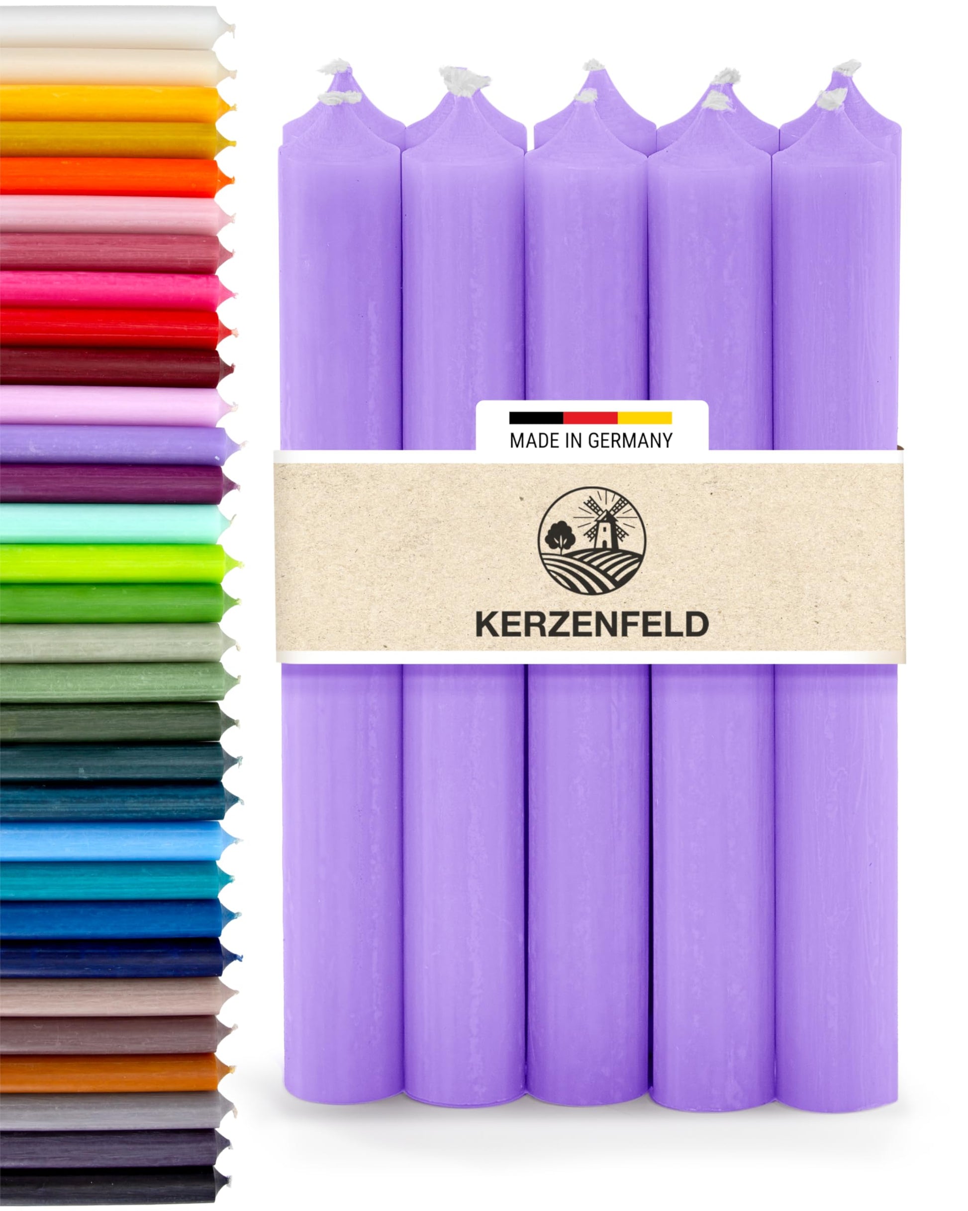 Stabkerzen Rot, 10 Stück, 180mm x 22mm, Durchgefärbte Spitzkerzen, 8+ Stunden Brenndauer, Made in Germany - Ohne Tropfen & Rußen - Unparfümierte und RAL-Zertifizierte Tafelkerzen