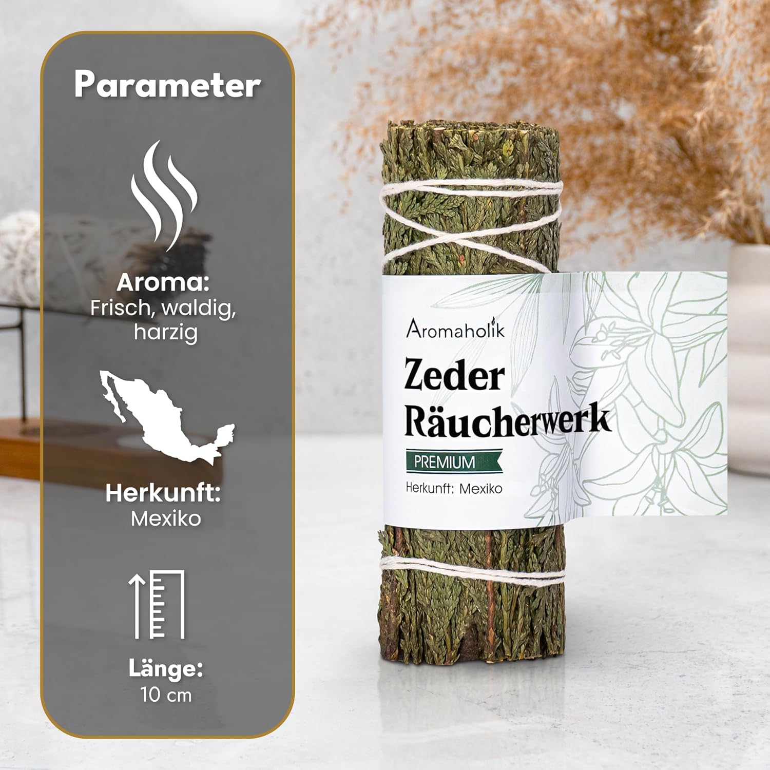 Cedar Incense 10 cm - Cedar Smudge Stick - 100% Natural, Hand-Tied 1 Bundle - Ideal for Meditation, Cleansing & Spiritual Rituals - Aromaholik