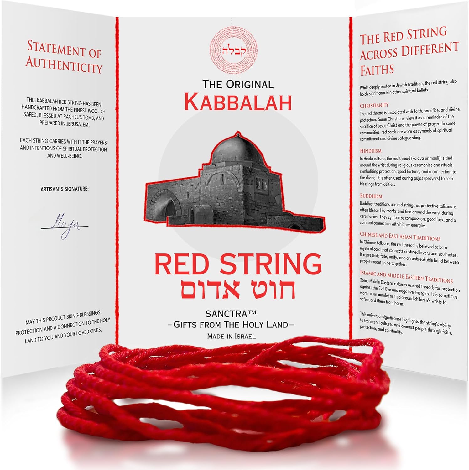 The Original Kabbalah Red Thread Handmade and Blessed in the Holy Land 100% Wool 5ft Long Holds up to 7 Protective Bracelets Includes Prayer, Instructions and Certificate of Authenticity