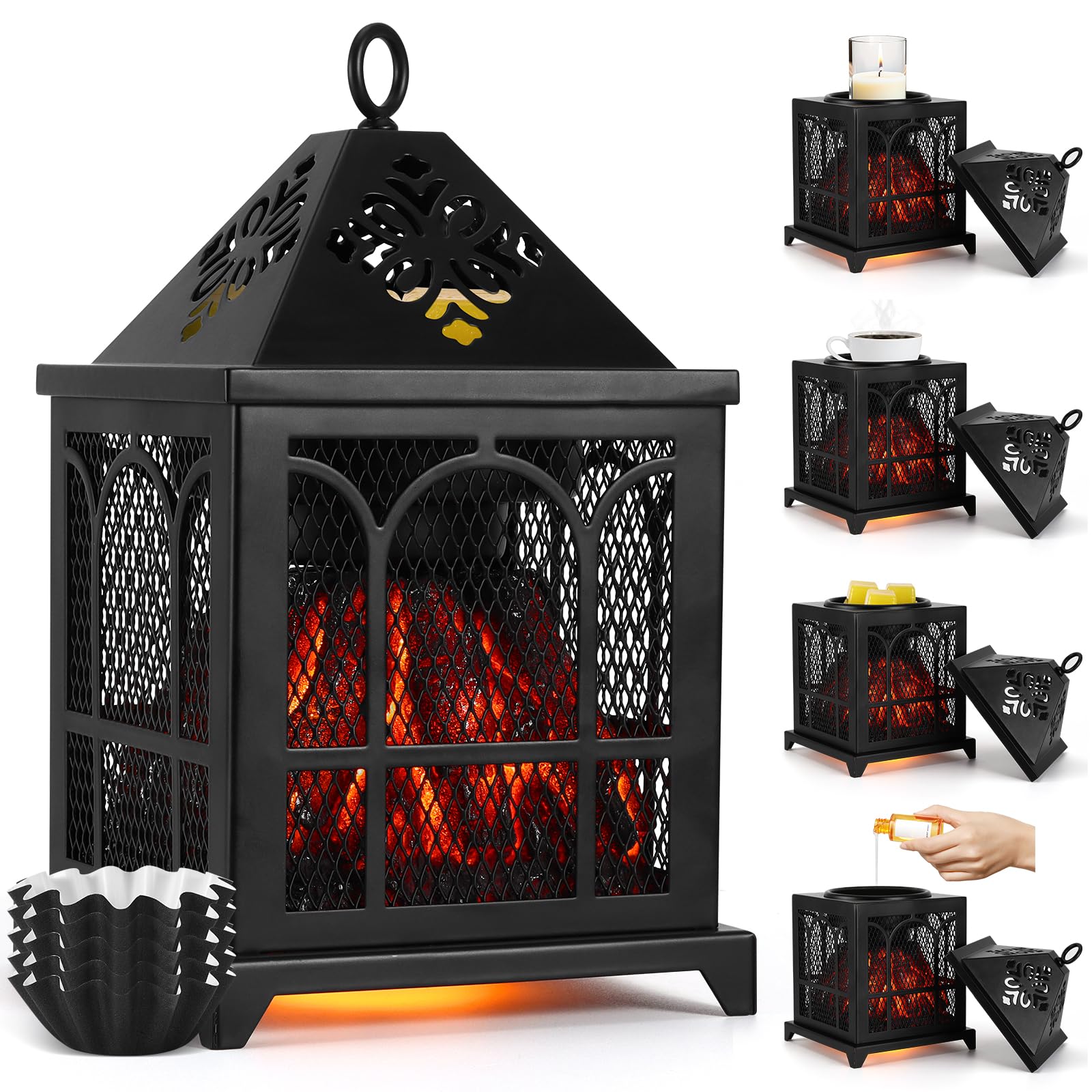 Elektrische Duftlampe,4 in 1 Kamin Duftlampe für Duftwachs,Kerze,Duftöl, Elektrischer Wachswärmer Aroma Diffuser Duftöl Lampe Duftwachs Lampe Elektrisch Aromalampe für Büro Schlafzimmer Dekoration