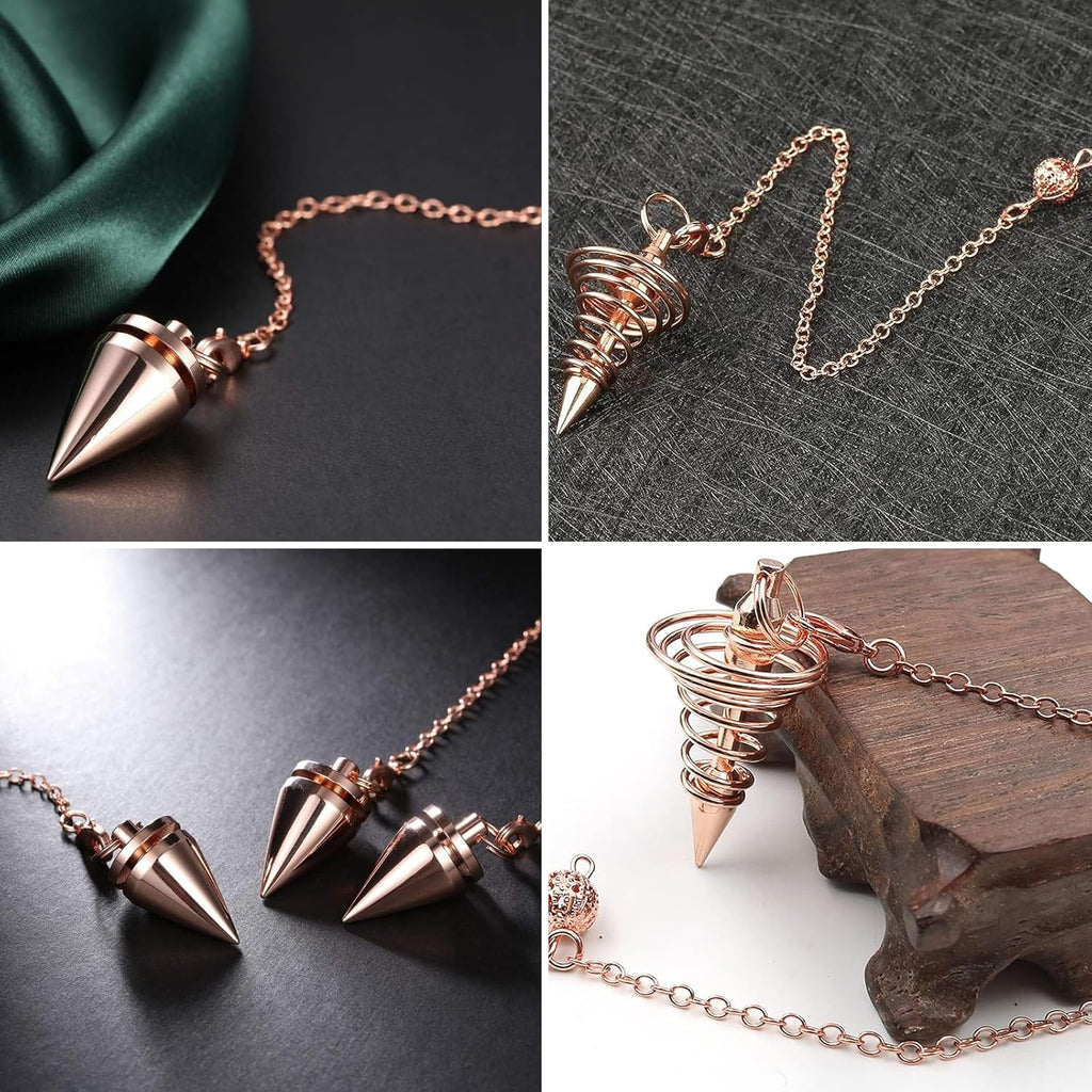 Pack of 2 Esoteric Pendulum, Jewellery Copper Pendulum, Divination Healing Reiki Pendulum Necklace, with Chain Esoteric Radiesthesia Cone Pendulum, Metal Pendulum Spiritual Lace Pendulum (Rose