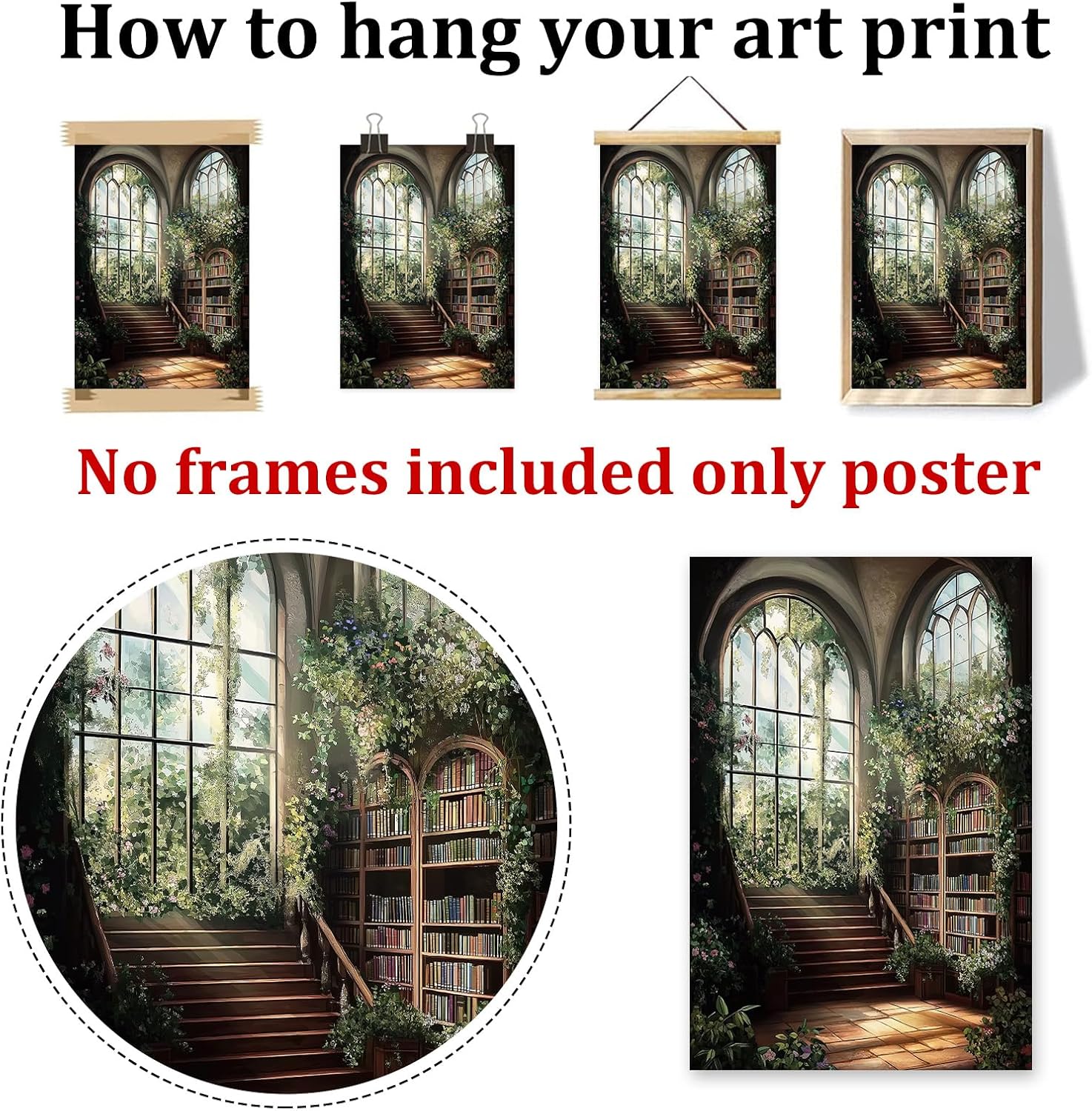 Gothic Library Wall Art Dark Academia Books Posters Moody Botanical Wildflower Wall Art Retro Green Paintings Victorian Library Prints Aesthetic Bookish Pictures for Bookstore Decor 16x24in No Frame