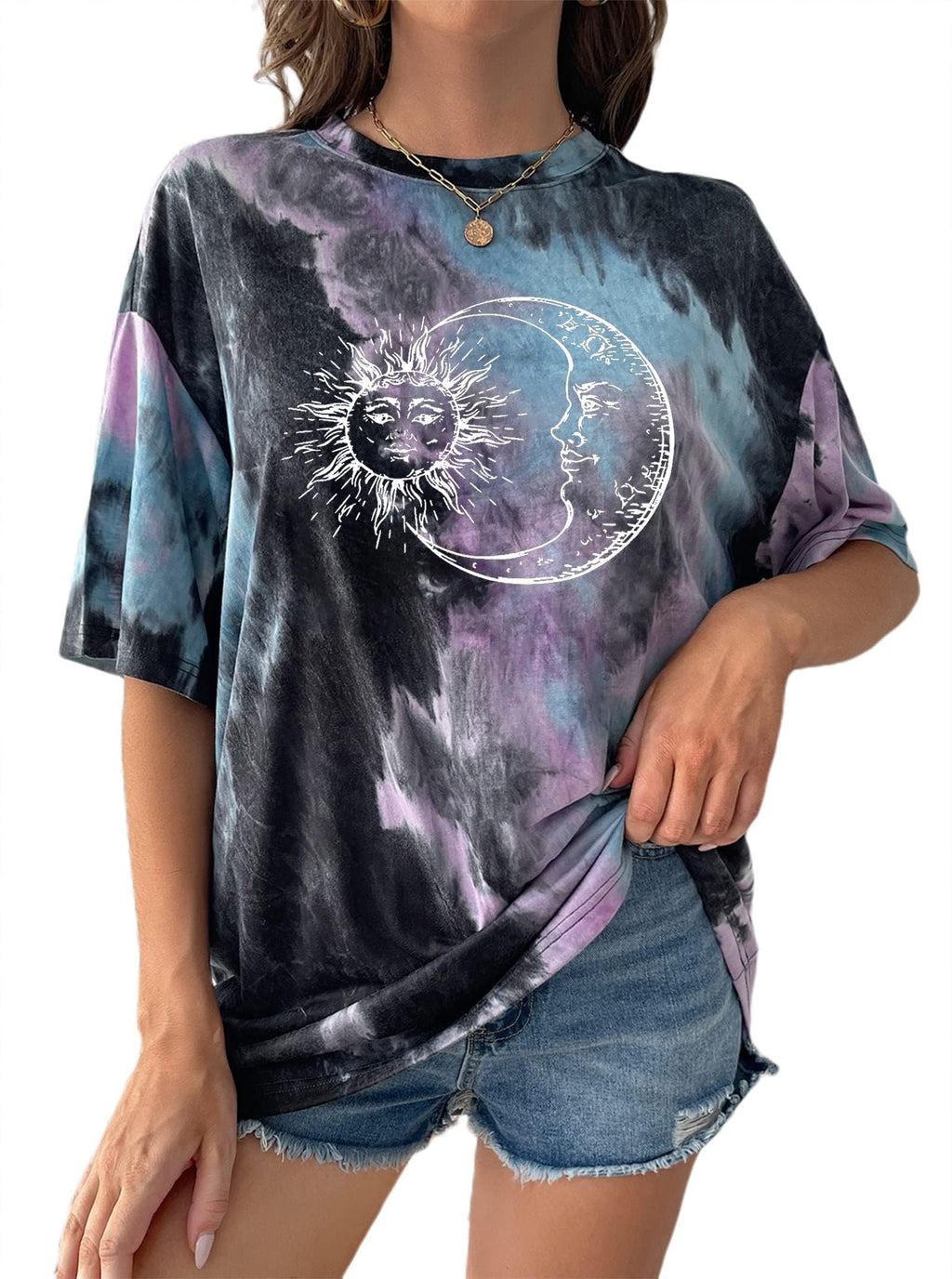 Remidoo Women's Casual Oversized T Shirt Short Sleeve Graphic Tee Letter Tie Dye Shirts