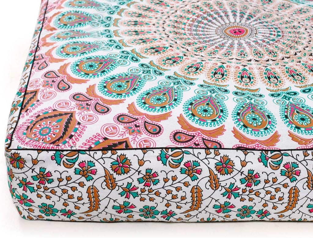 Popular Handicrafts Floor Pillow Cushion Cover - Indian Hippie Mandala Square Ottoman Daybed Oversized Cotton Cushion Cover with Heavy Duty Zipper - Dog-Pets Bed, 35" Multicolor