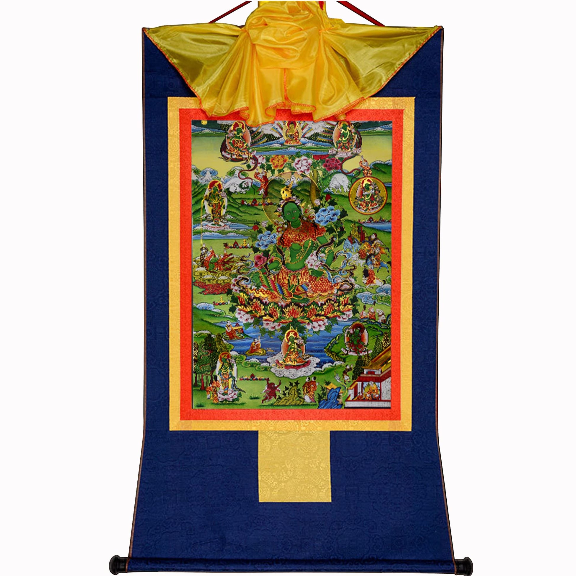 Gandhanra Green Tara Thangka Tibetan Thangka Art - Hot Stamped Buddha Tapestry for Zen Home Decor, Meditation, Spiritual Relaxation, and Peace
