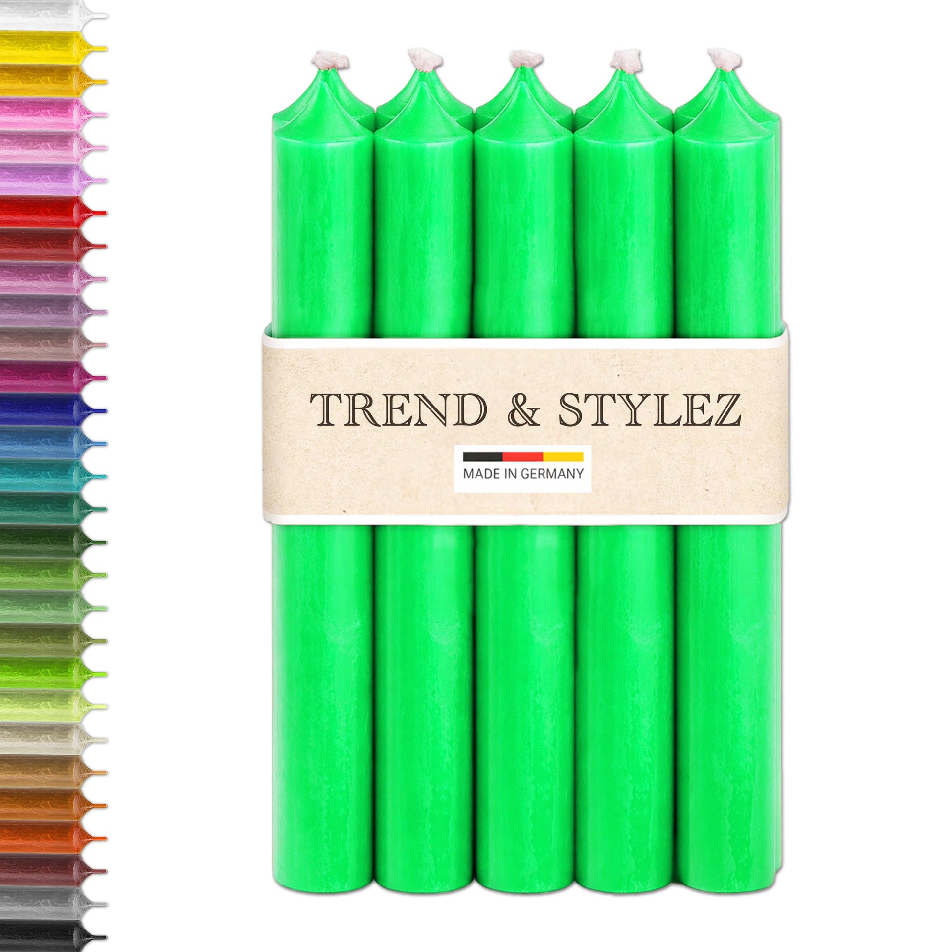 10 Spitzkerzen durchgefärbt (180x22mm) | RAL Stabkerzen mit 8h+ Brenndauer | Ohne Tropfen & Rußen | Tafelkerzen für Leuchter | Made in Germany (Natur)