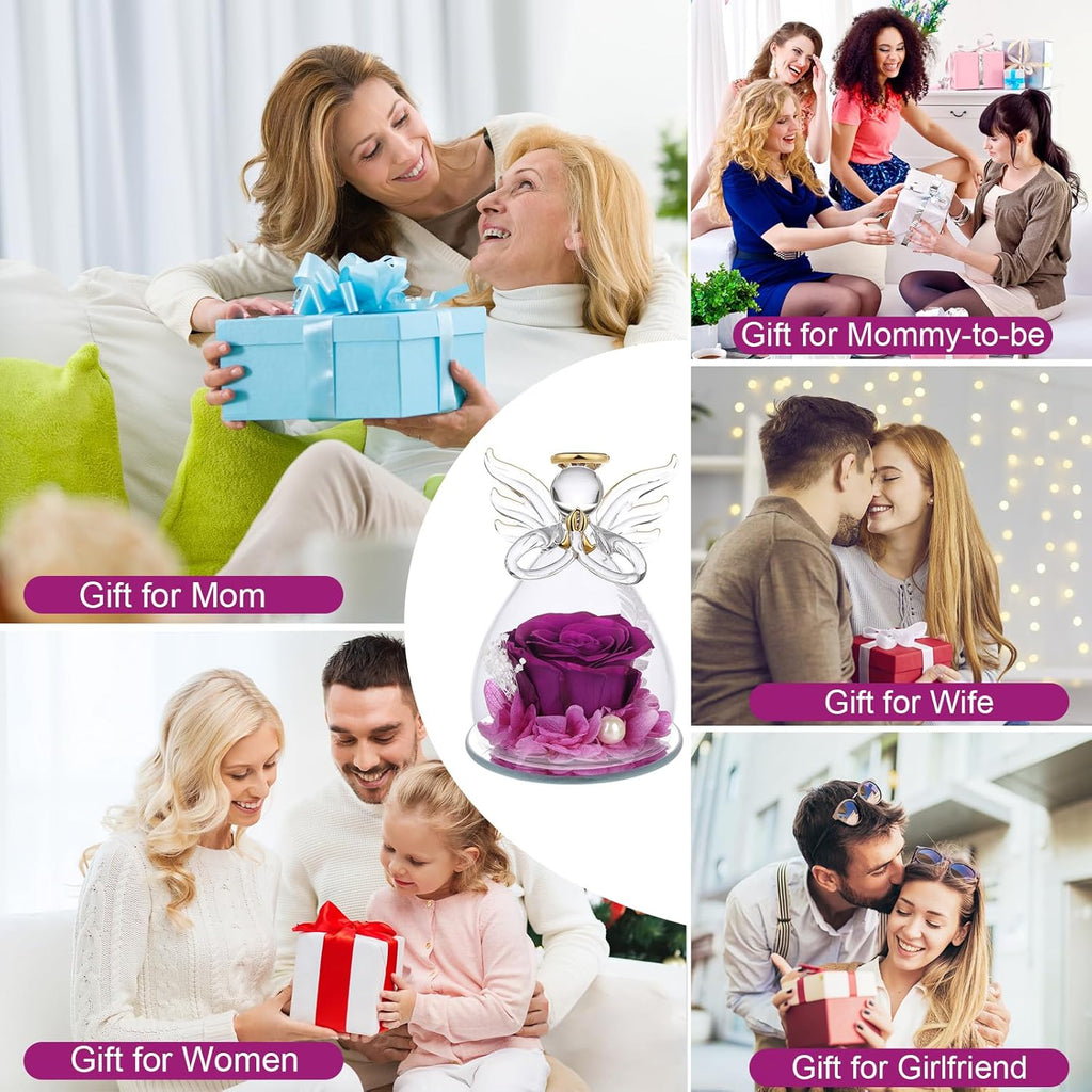 Ewige Rose Engel Geschenke für Mama, Ewige Rose in Engel Glaskuppel für Sie, Infinity Rosen Konservierte Blumen Handgemachte, Engelsfigur aus Glas, Geschenk für Frauen Mutter Oma Großmutterk