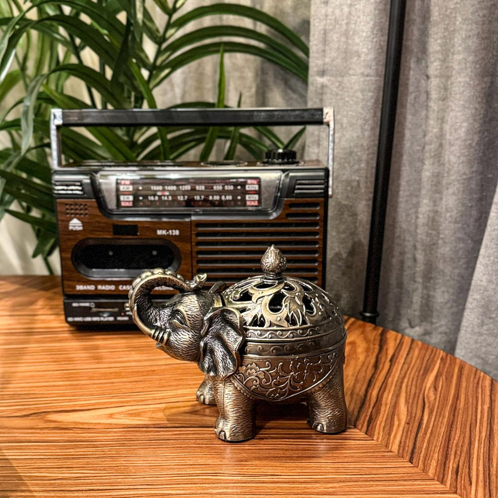 Feyarl Räuchergefäß Vintage Räucher- Elefant Metall Weihrauchbrenner Räucherstäbchenhalter mit Deckel für Hause Büro Yoga Dekoration
